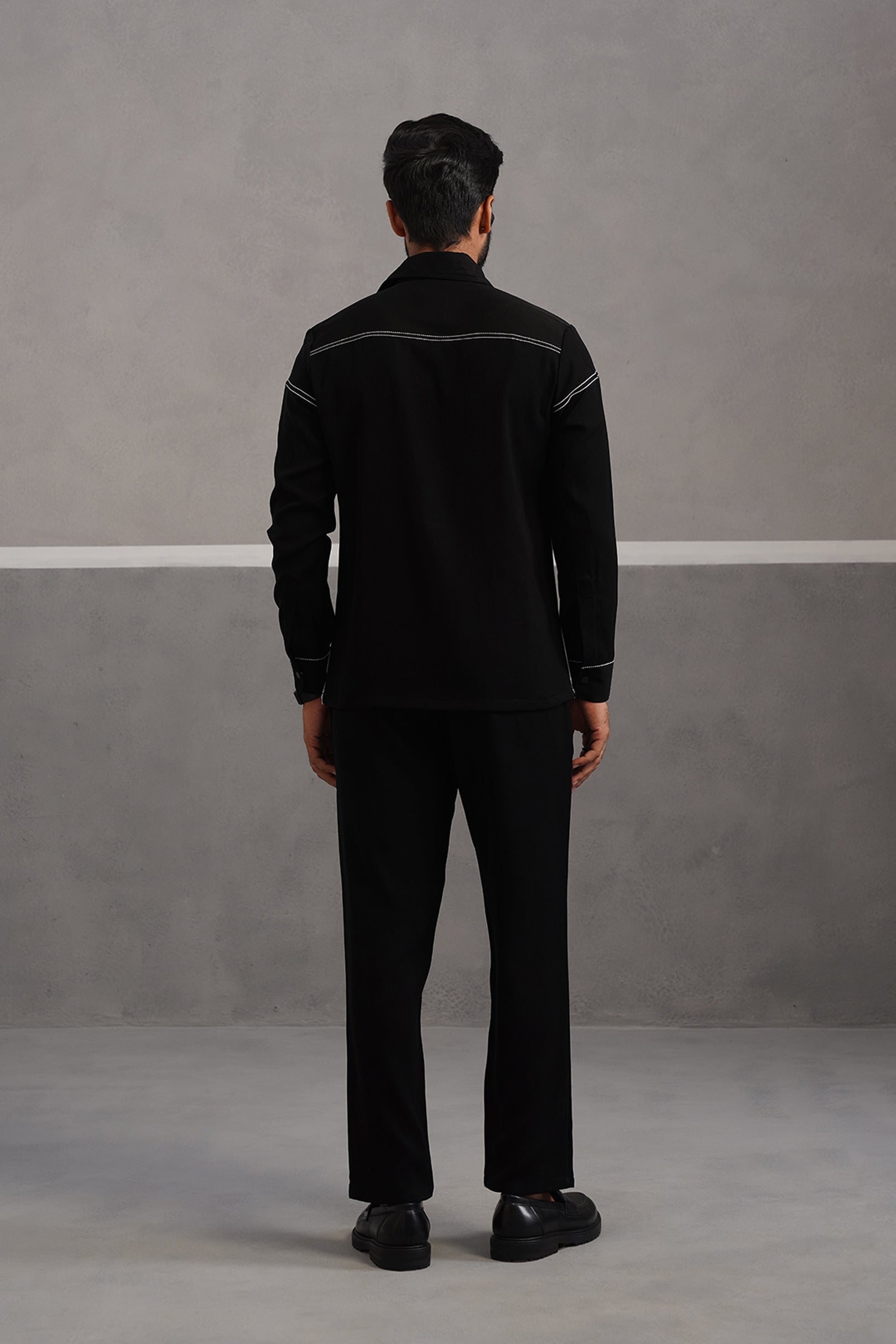 Elite Embroidered Shirt Co-ord Set - Black and White
