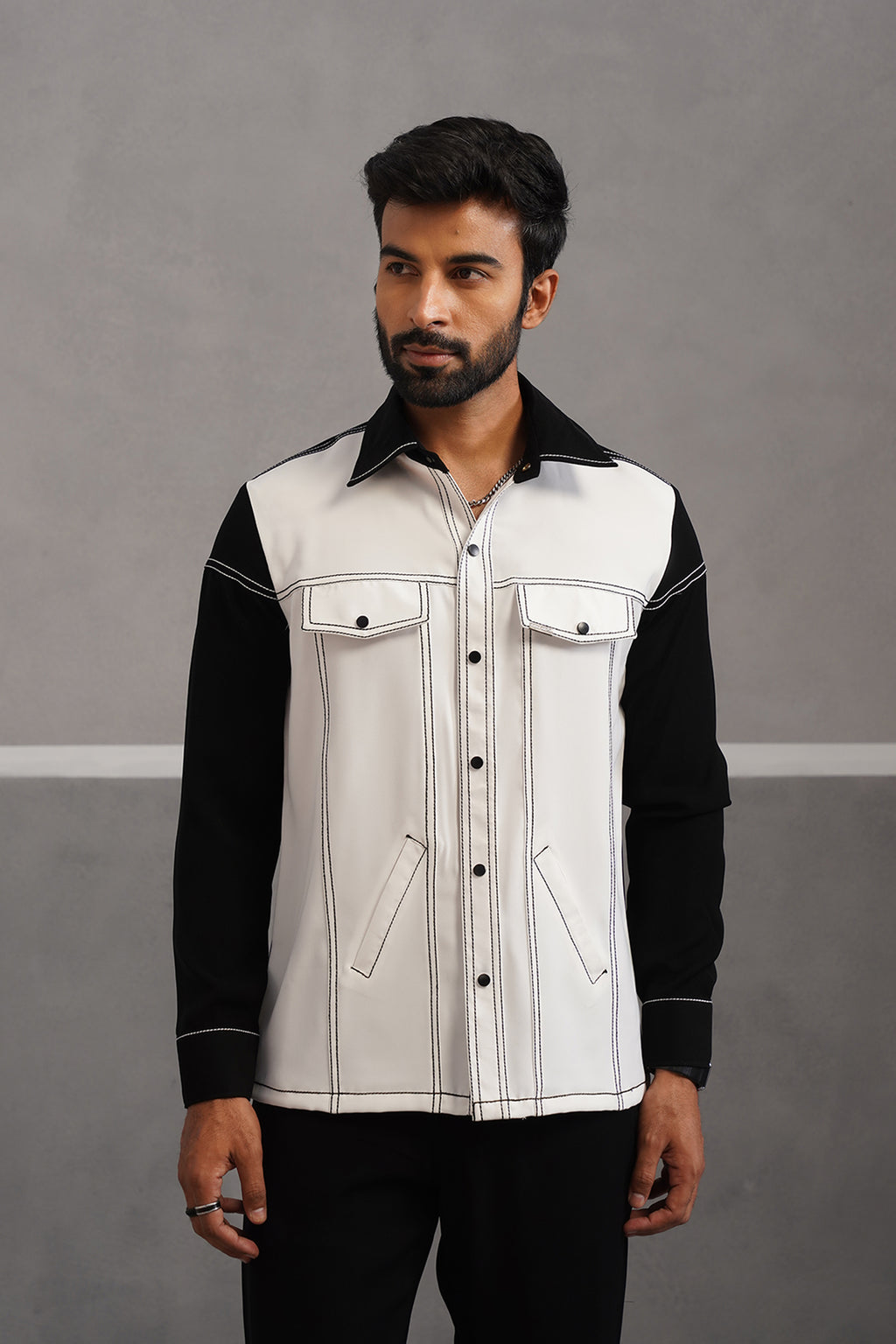 Korean Lycra Elite Full Sleeve Embroidered Shirt - White