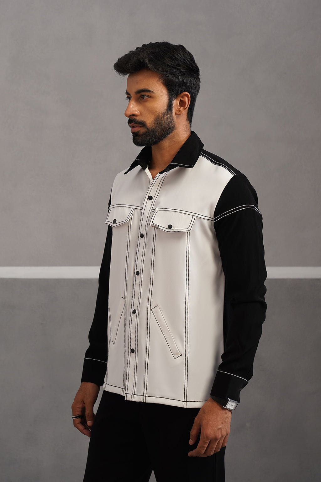 Korean Lycra Elite Full Sleeve Embroidered Shirt - White