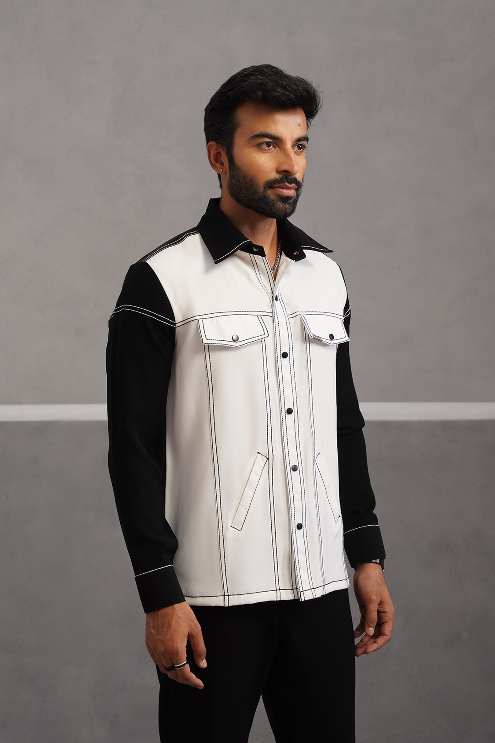 Korean Lycra Elite Full Sleeve Embroidered Shirt - White