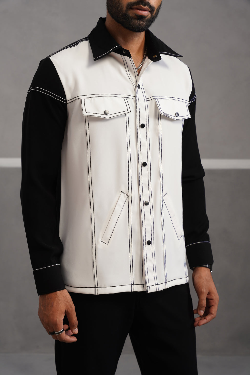 Korean Lycra Elite Full Sleeve Embroidered Shirt - White