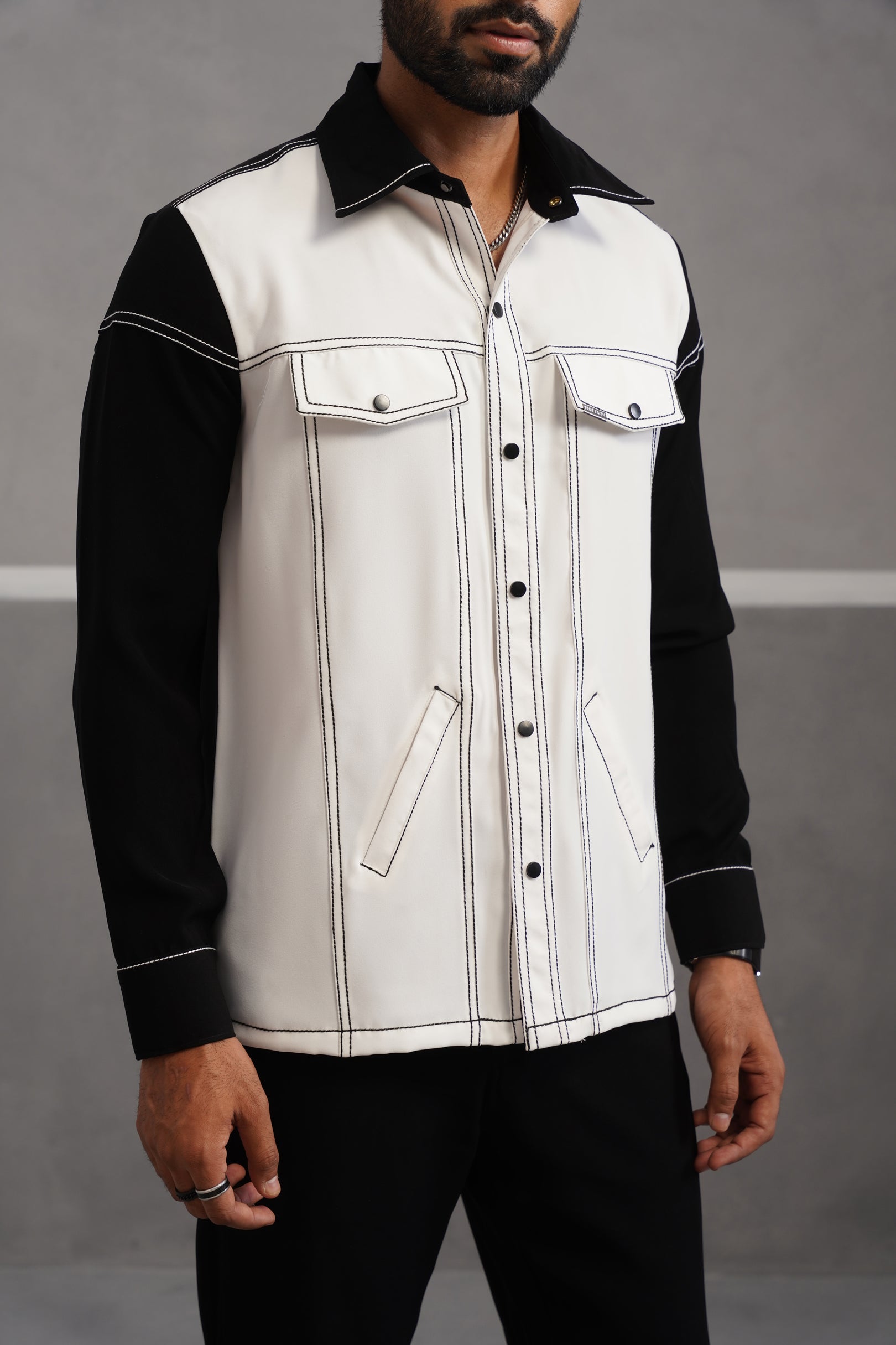 Korean Lycra Elite Full Sleeve Embroidered Shirt - White