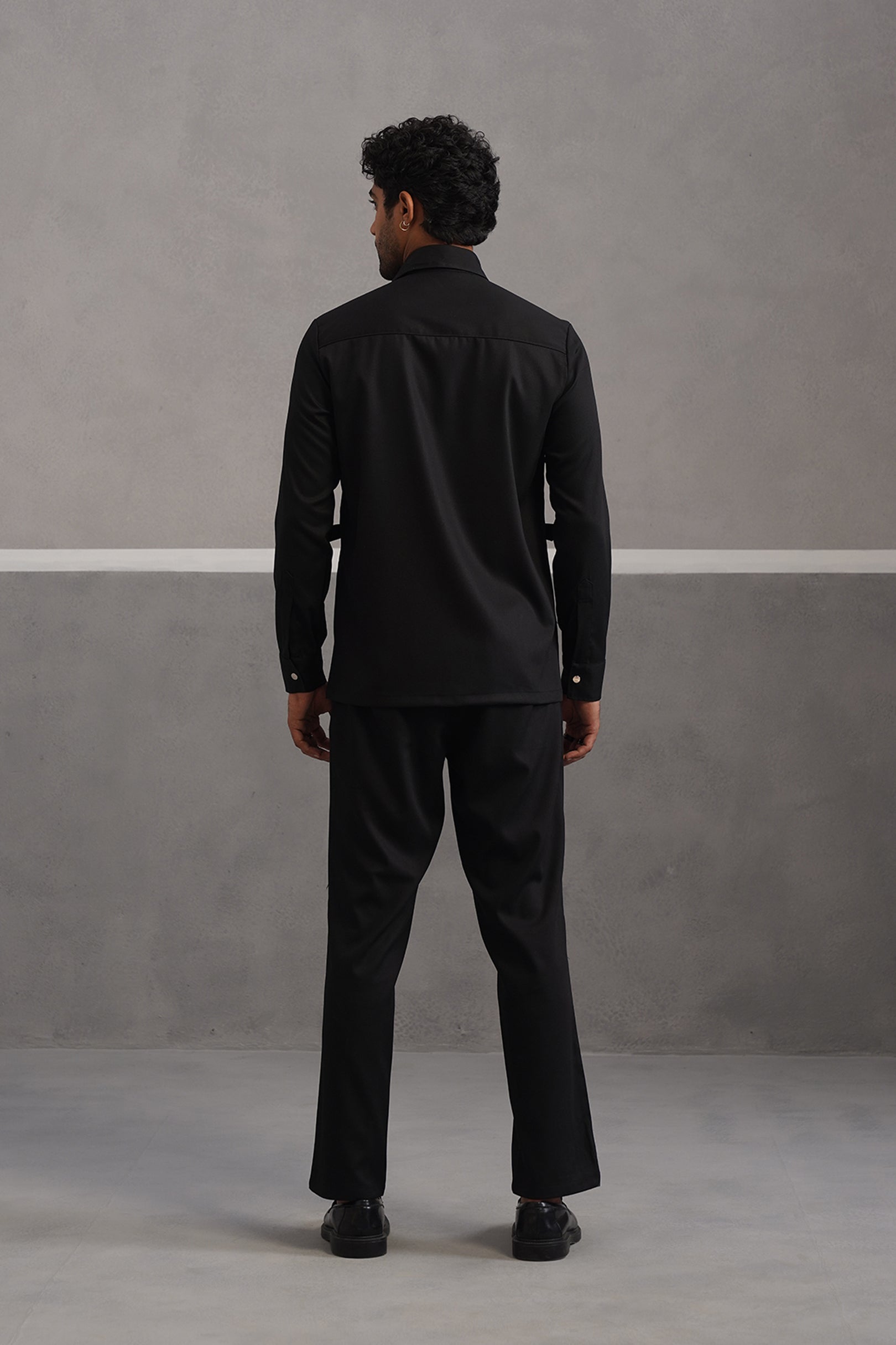 Terry rayon hunting shirt coord set - Black