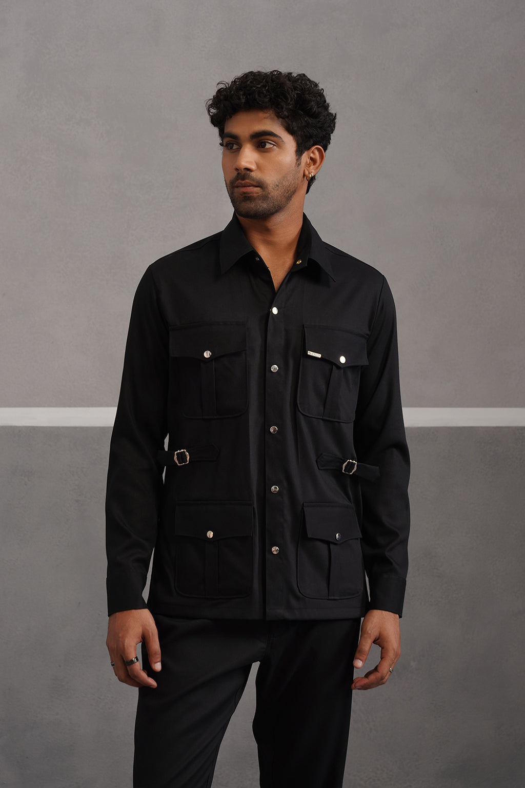 Terry Rayon Luxe Hunting Shirt - Black