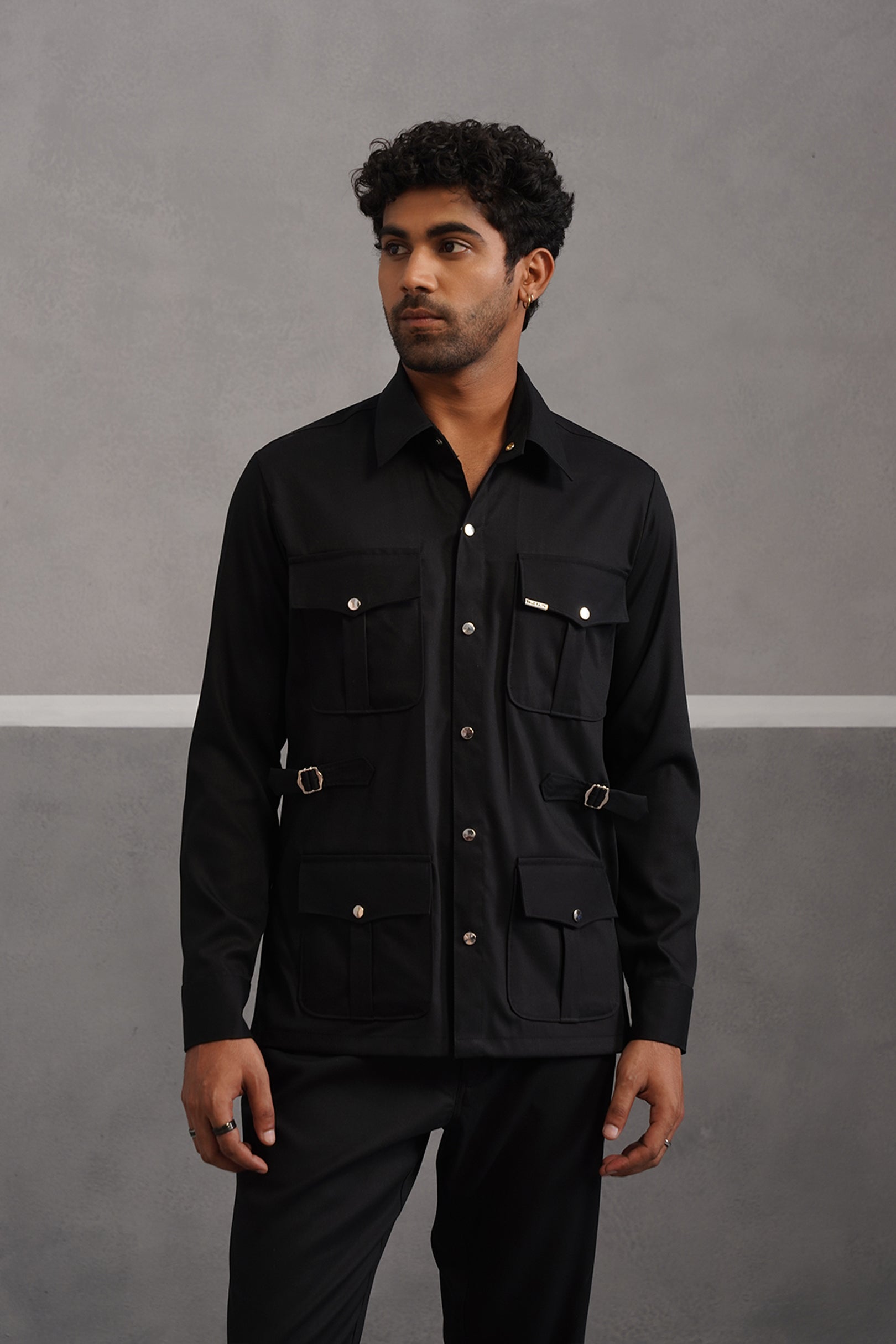 Terry Rayon Luxe Hunting Shirt - Black