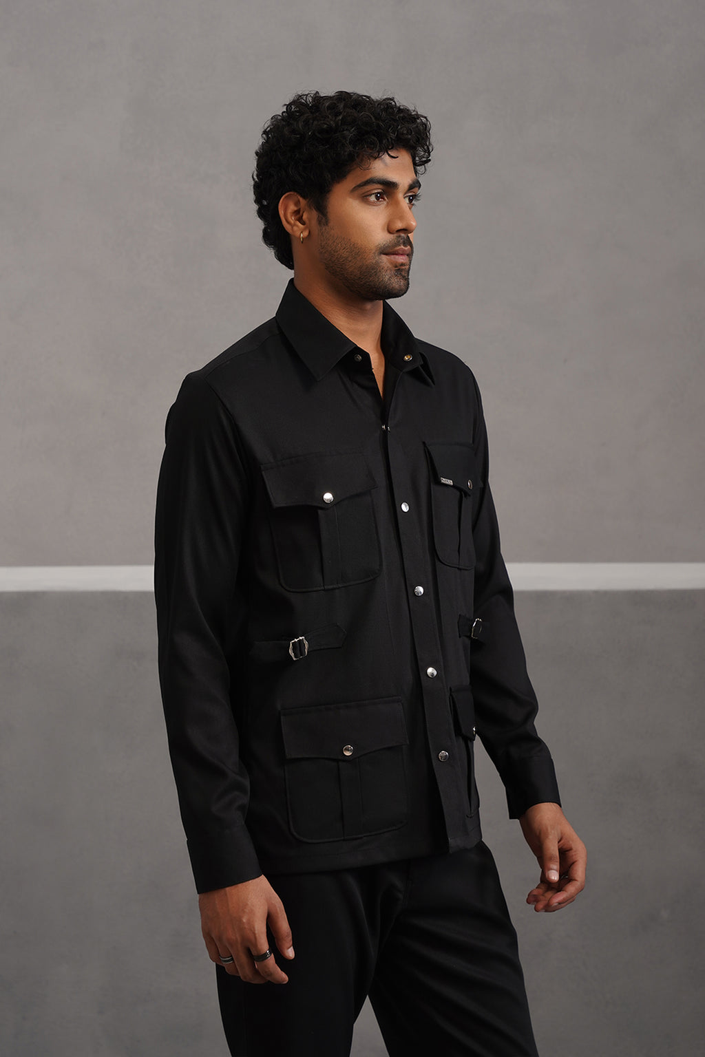 Terry Rayon Luxe Hunting Shirt - Black