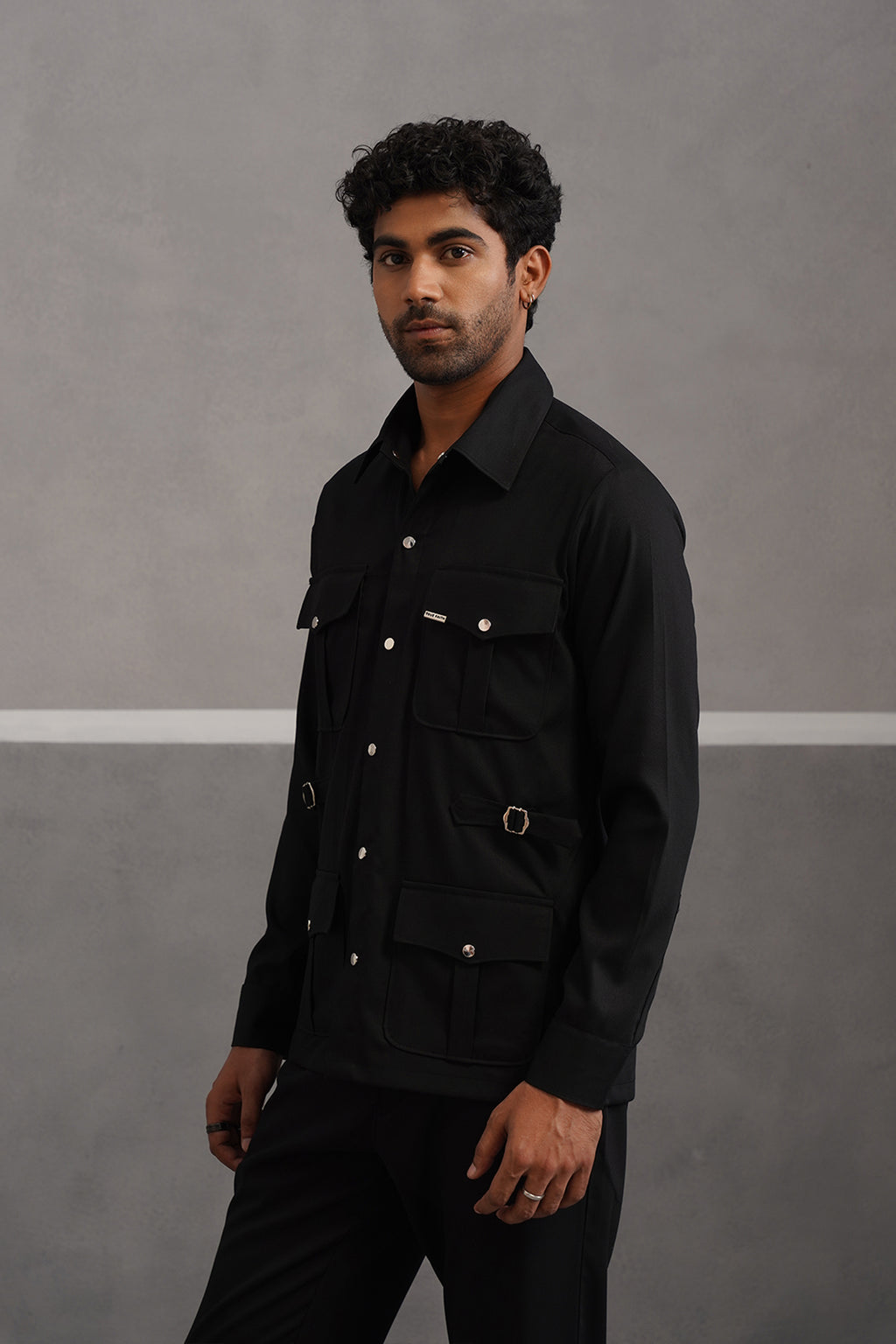 Terry Rayon Luxe Hunting Shirt - Black