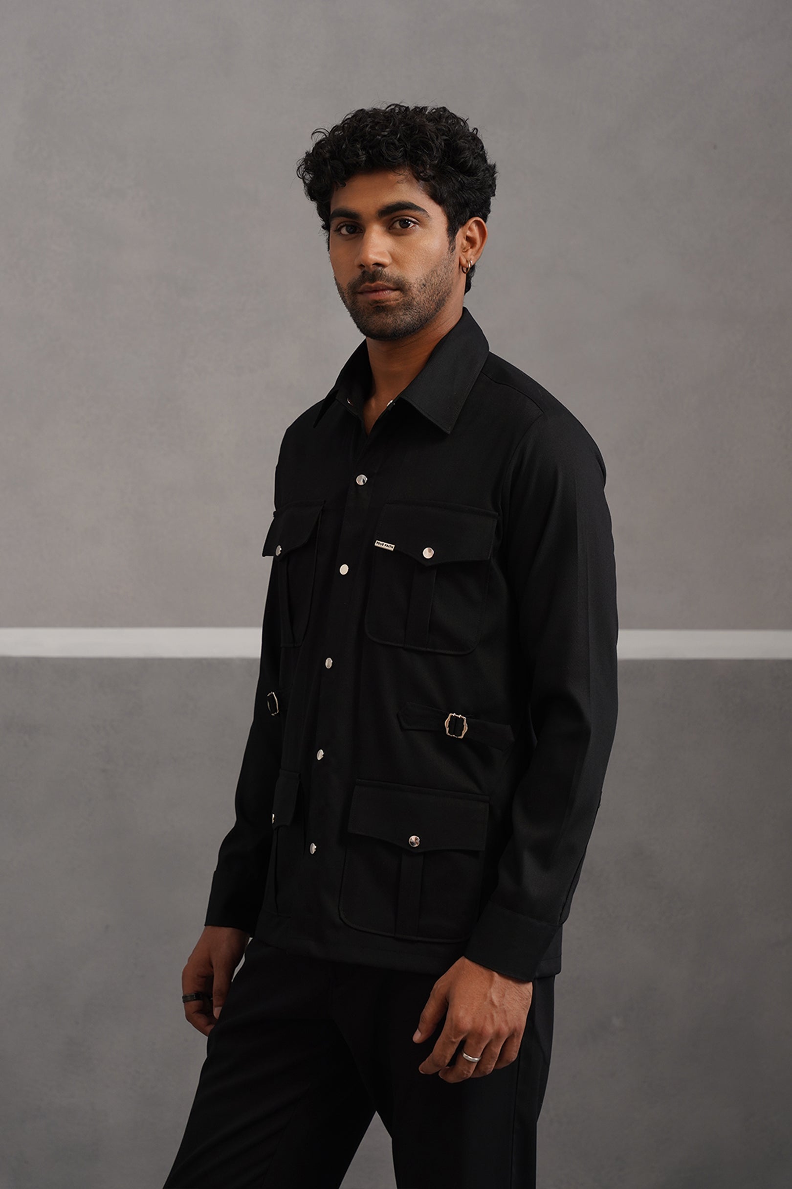 Terry Rayon Luxe Hunting Shirt - Black
