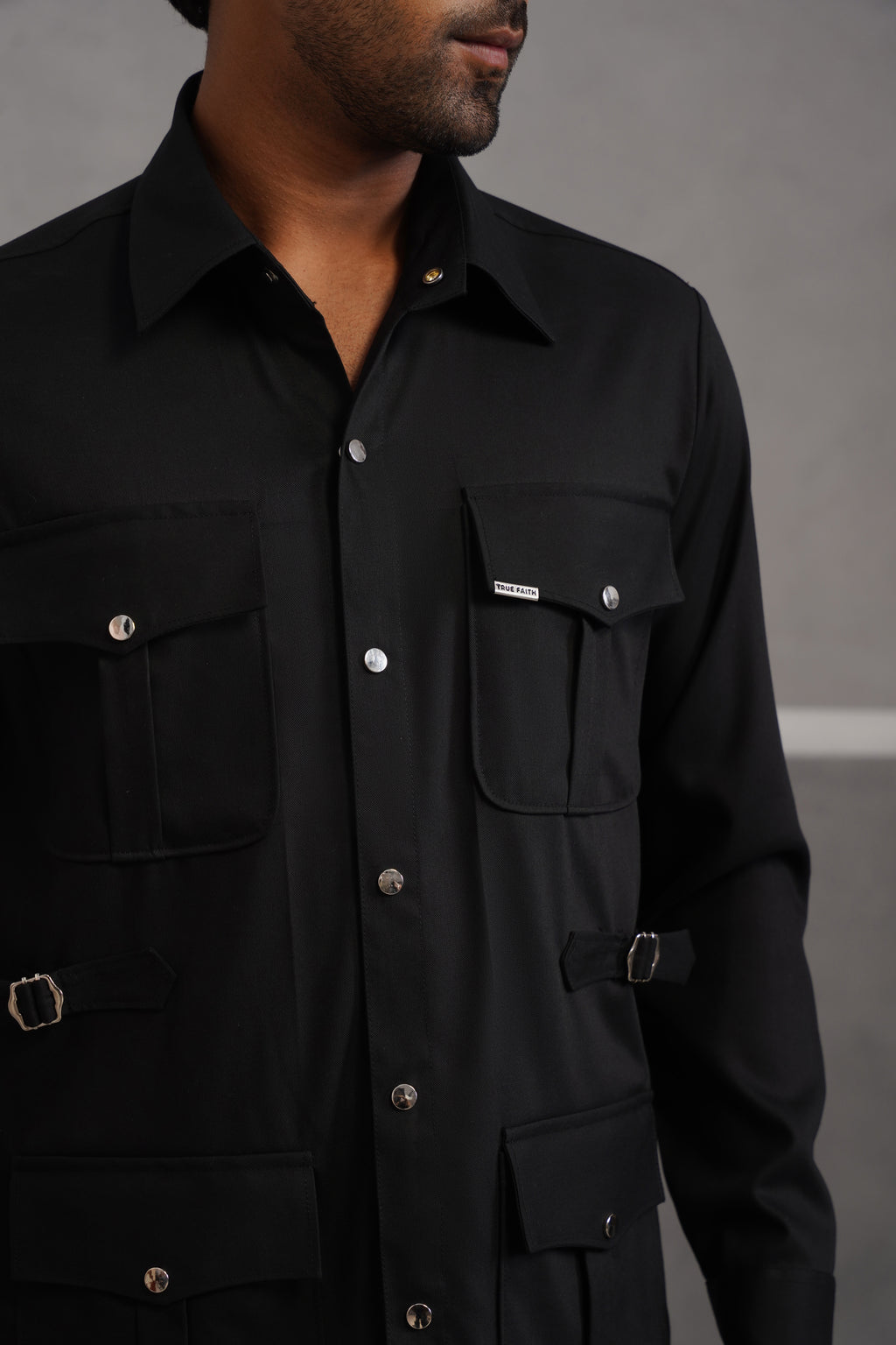 Terry Rayon Luxe Hunting Shirt - Black