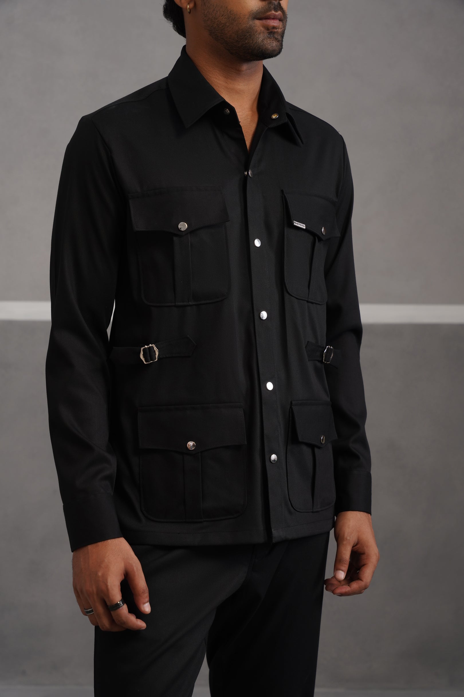 Terry Rayon Luxe Hunting Shirt - Black