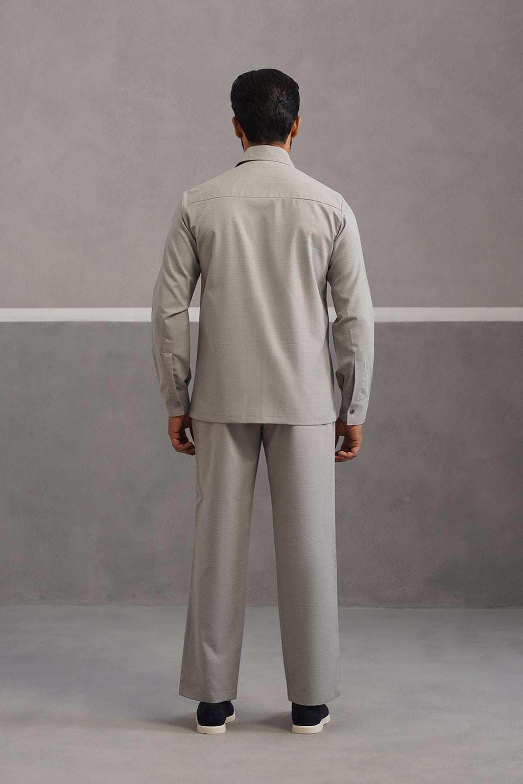 Italian linen lycra four buckle pocket coord set - Grey