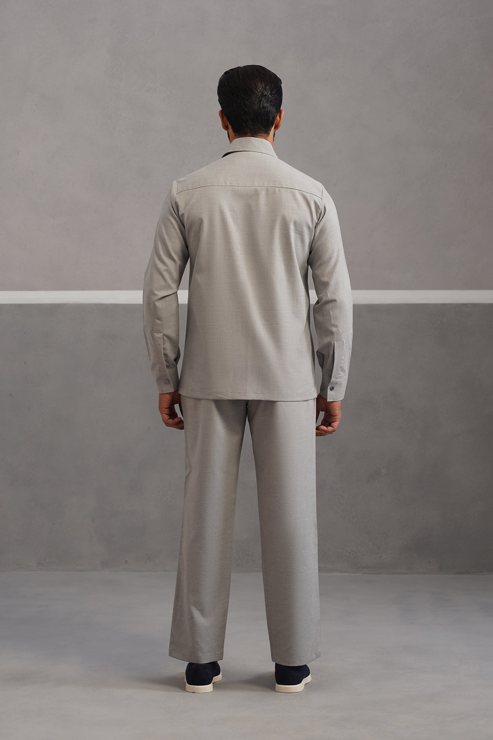 Italian linen lycra four buckle pocket coord set - Grey