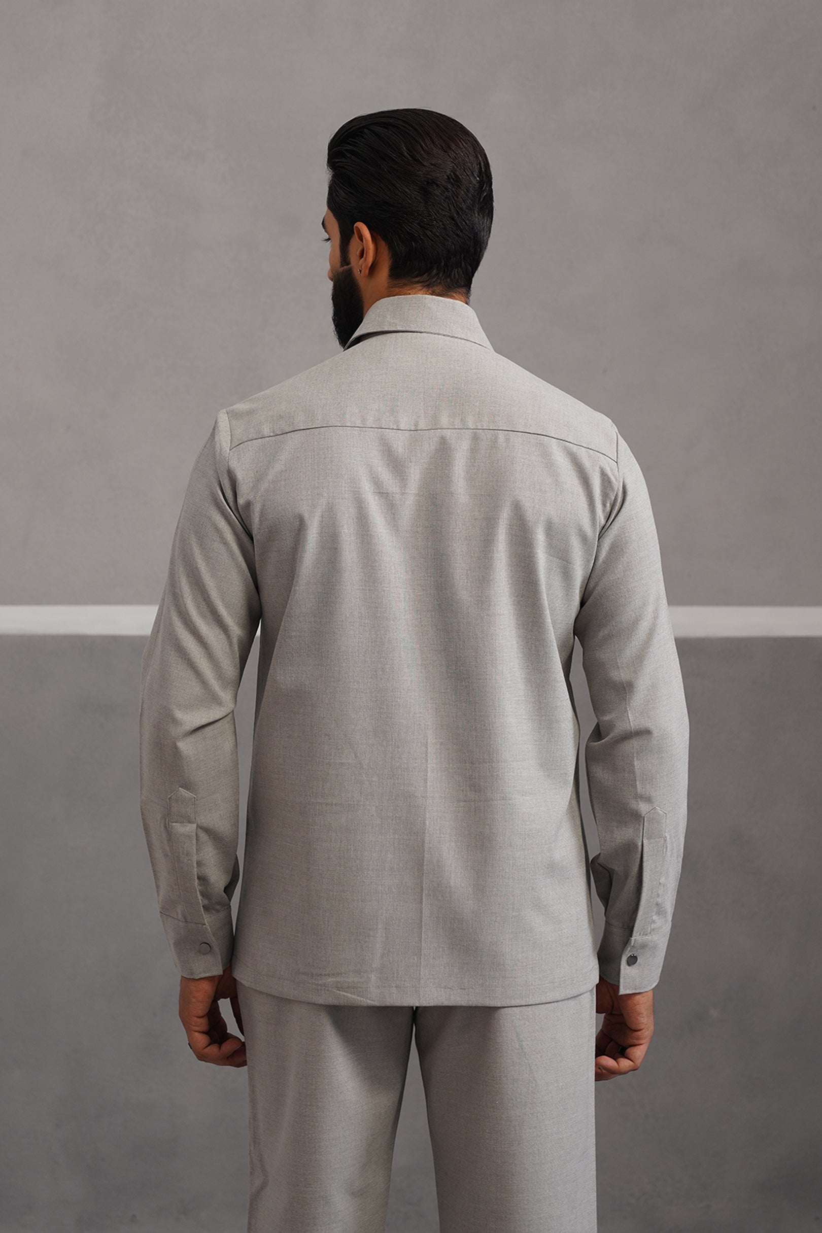 Italian linen lycra four buckle pocket Shirt - Grey