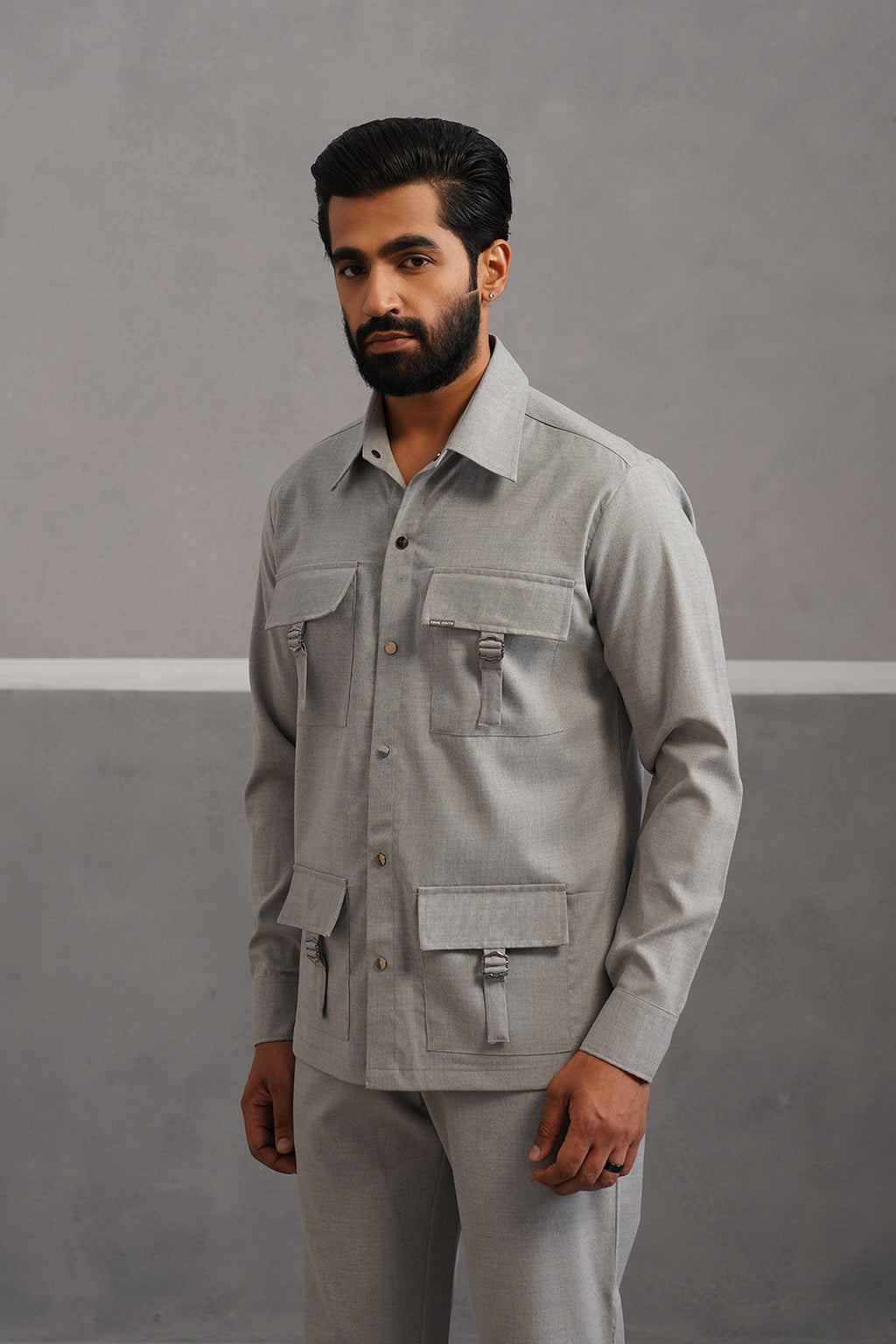 Italian linen lycra four buckle pocket Shirt - Grey