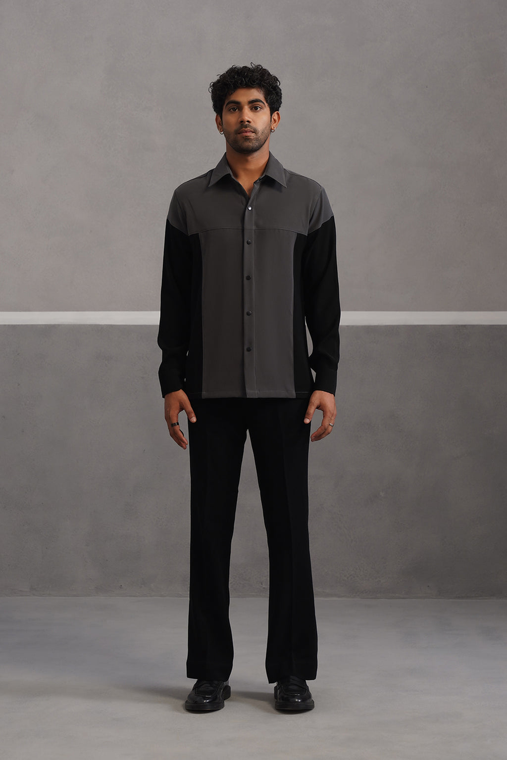 Luxury Patchwork Shirt Coord Set - Grey
