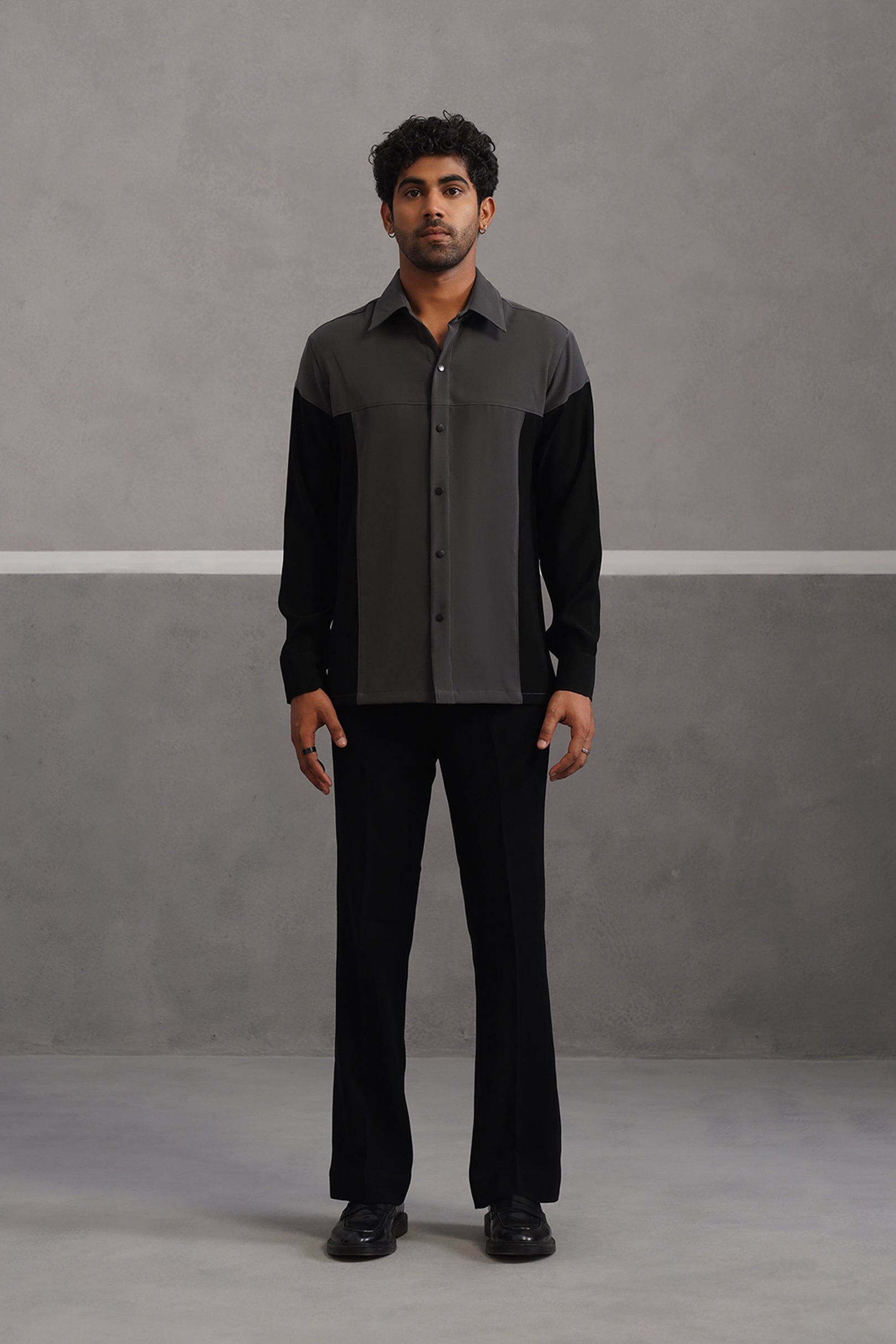 Luxury Patchwork Shirt Coord Set - Grey