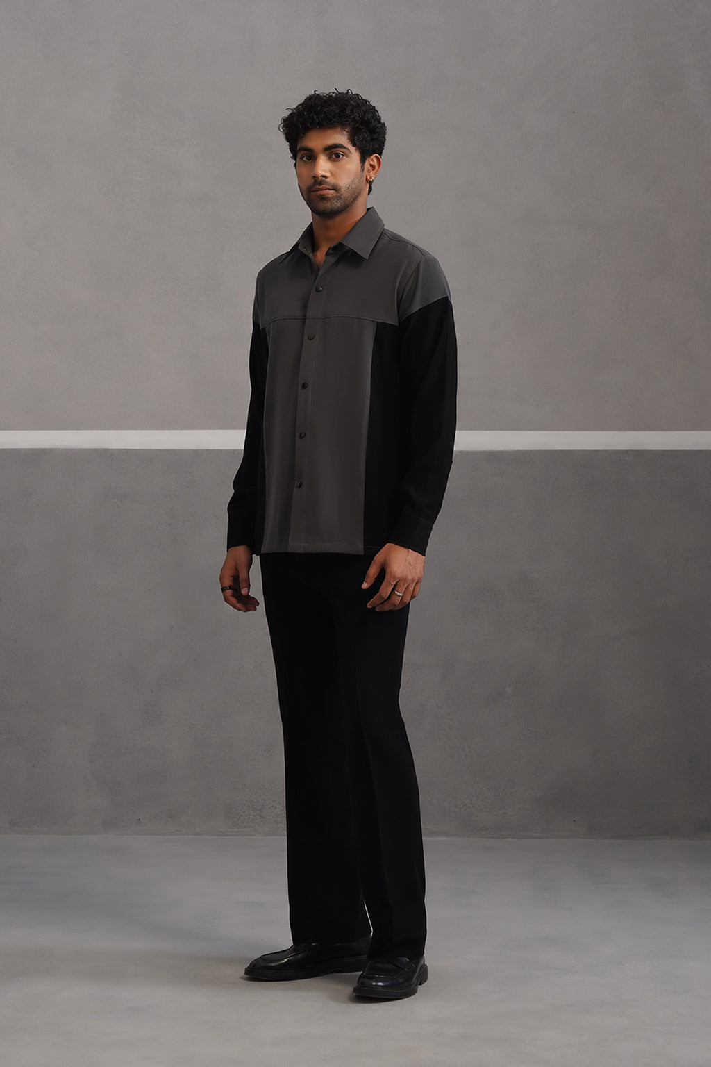 Luxury Patchwork Shirt Coord Set - Grey