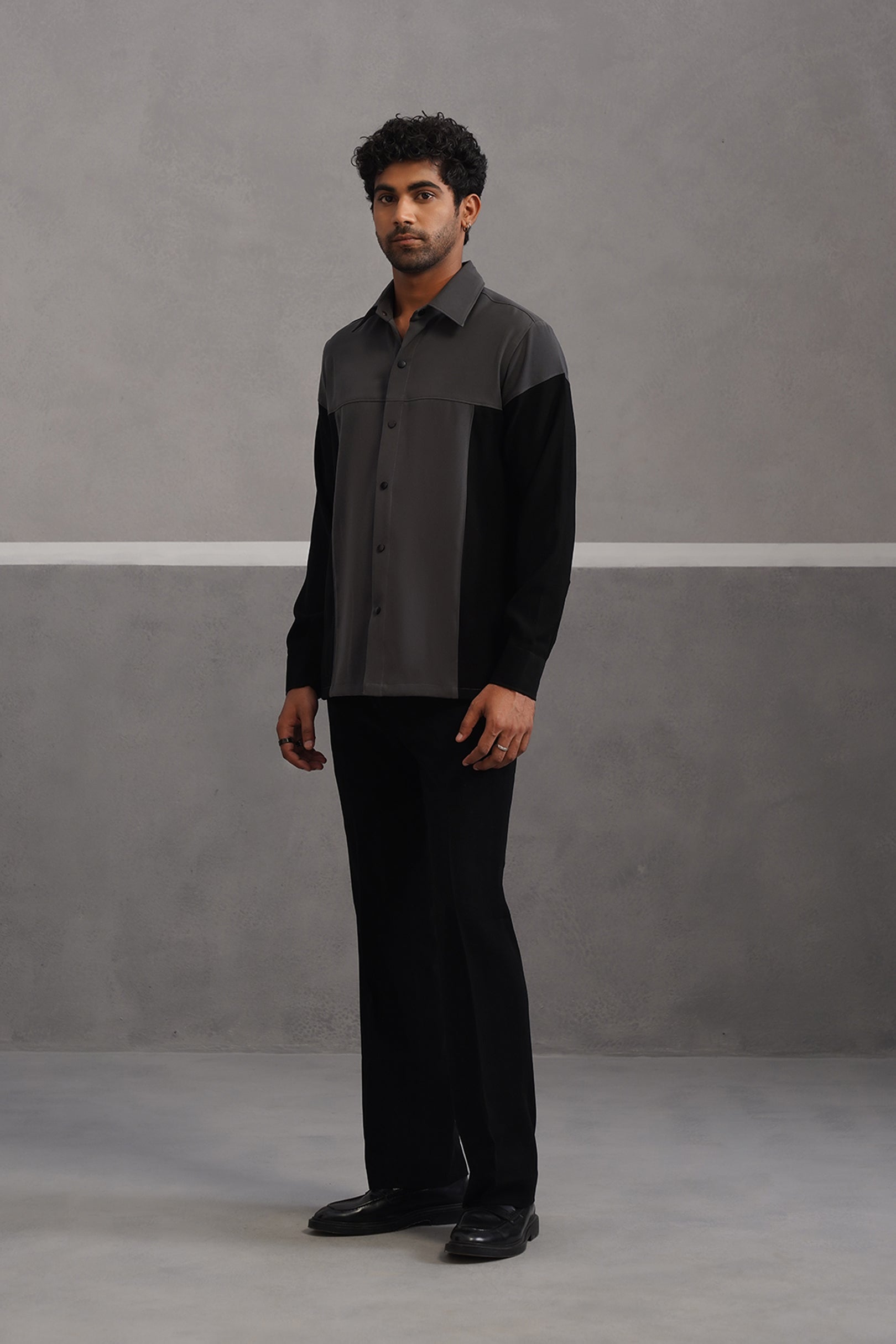 Luxury Patchwork Shirt Coord Set - Grey