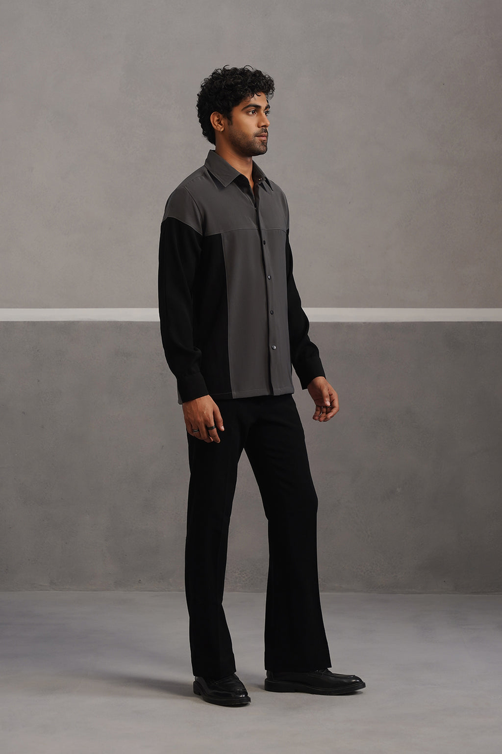 Luxury Patchwork Shirt Coord Set - Grey