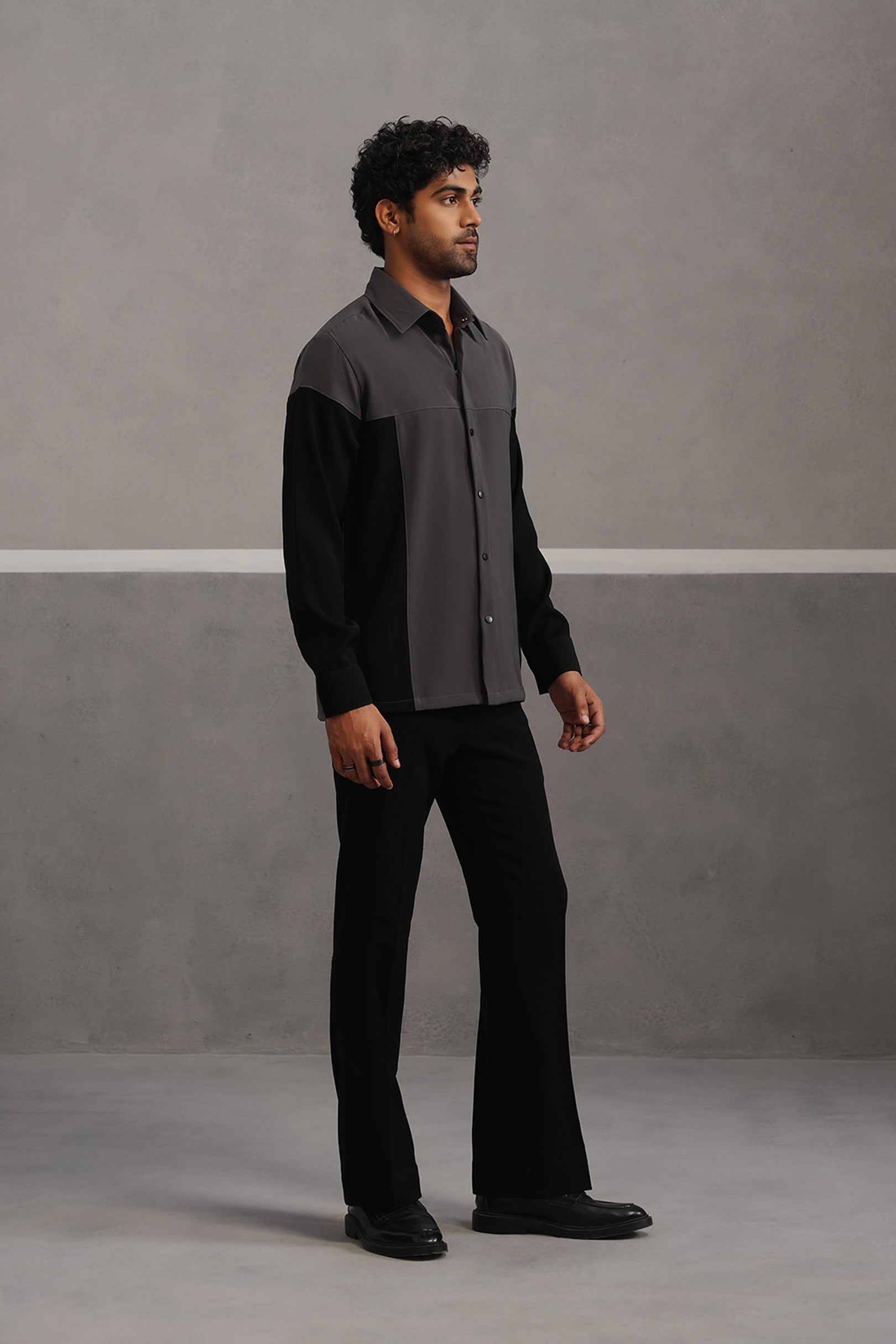 Luxury Patchwork Shirt Coord Set - Grey