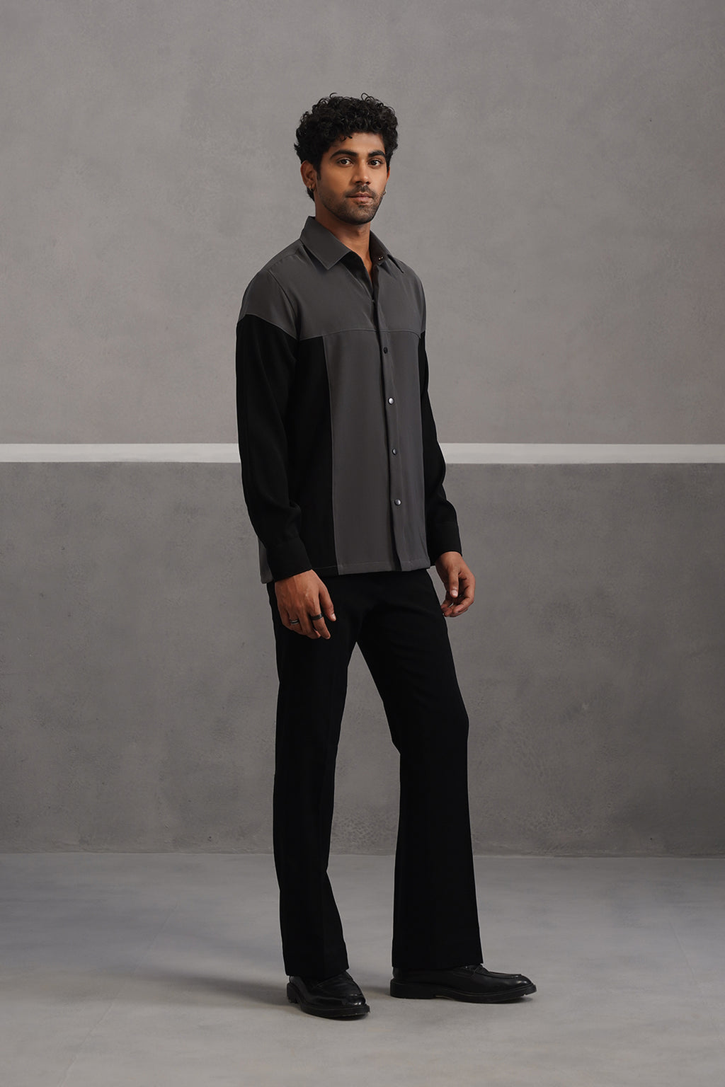 Luxury Patchwork Shirt Coord Set - Grey