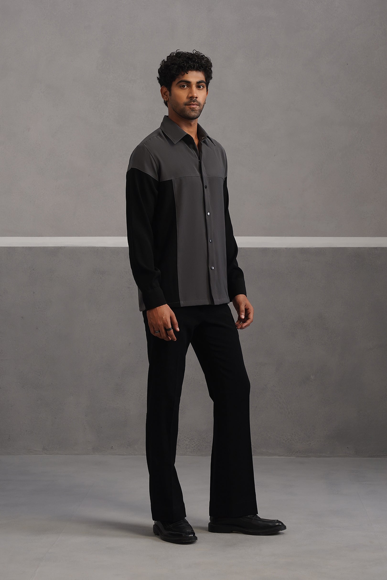 Luxury Patchwork Shirt Coord Set - Grey