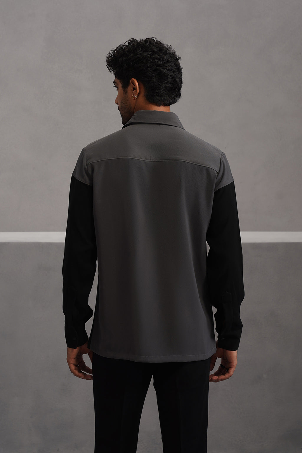 Korean Lycra Luxe Patchwork Shirt - Grey
