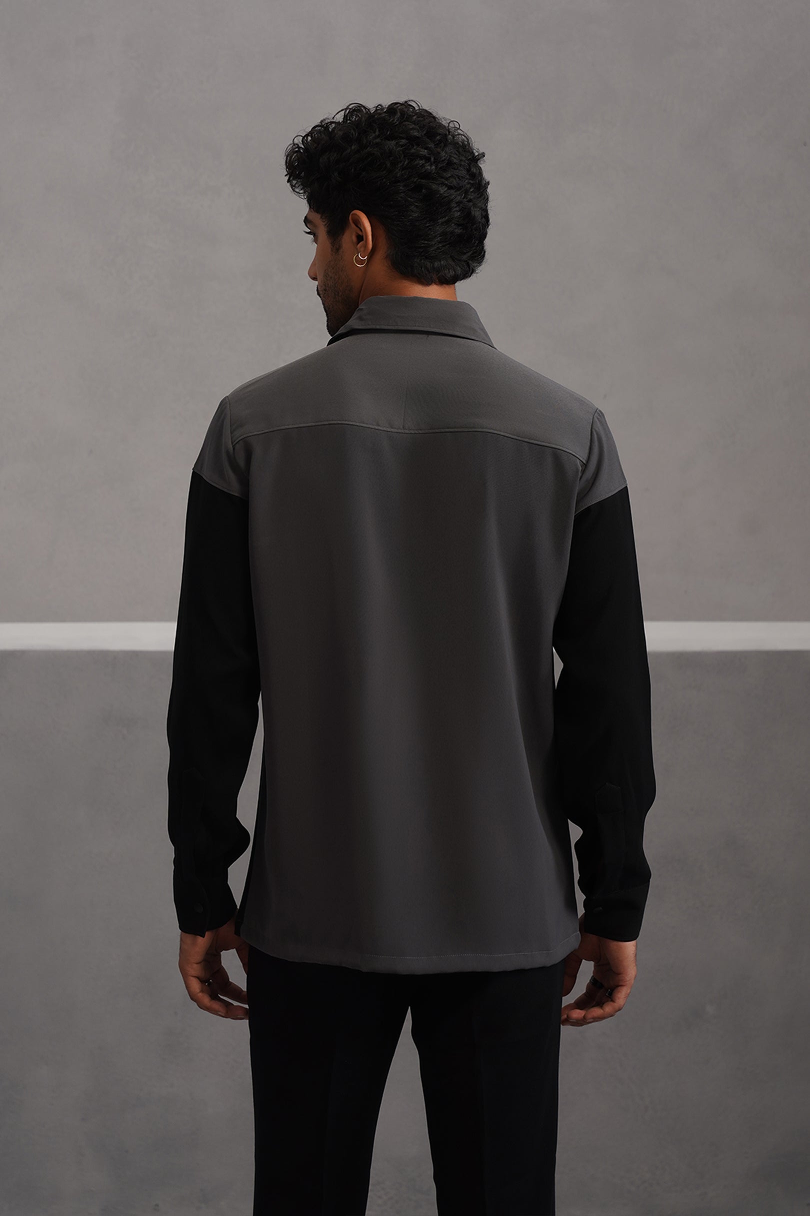 Korean Lycra Luxe Patchwork Shirt - Grey