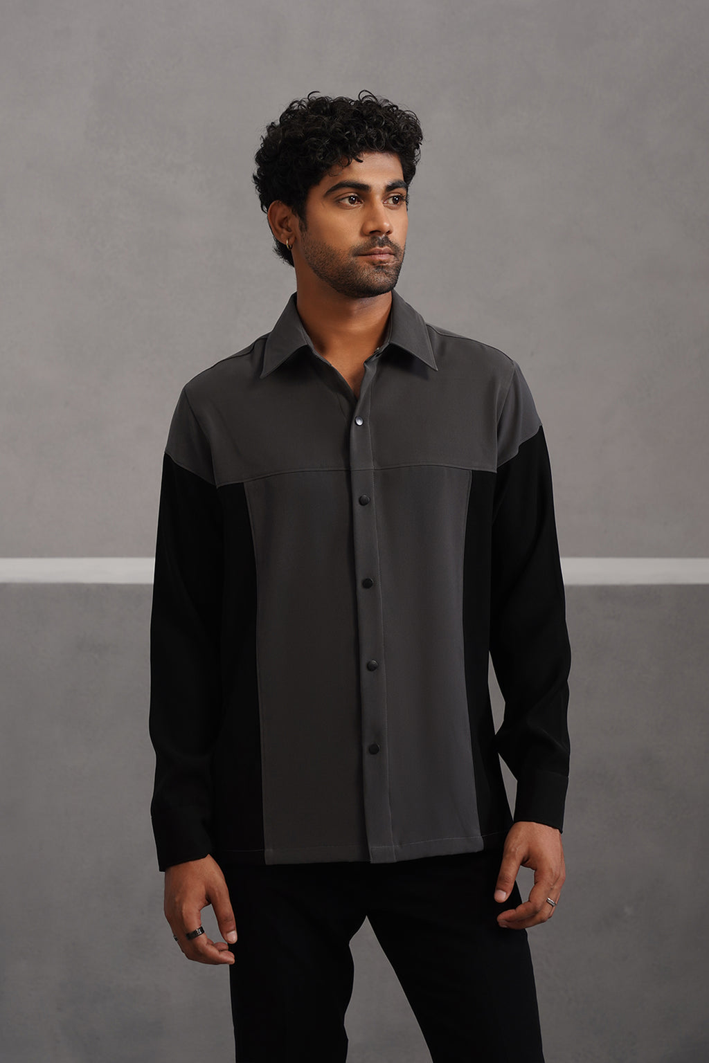 Luxury Patchwork Shirt Coord Set - Grey
