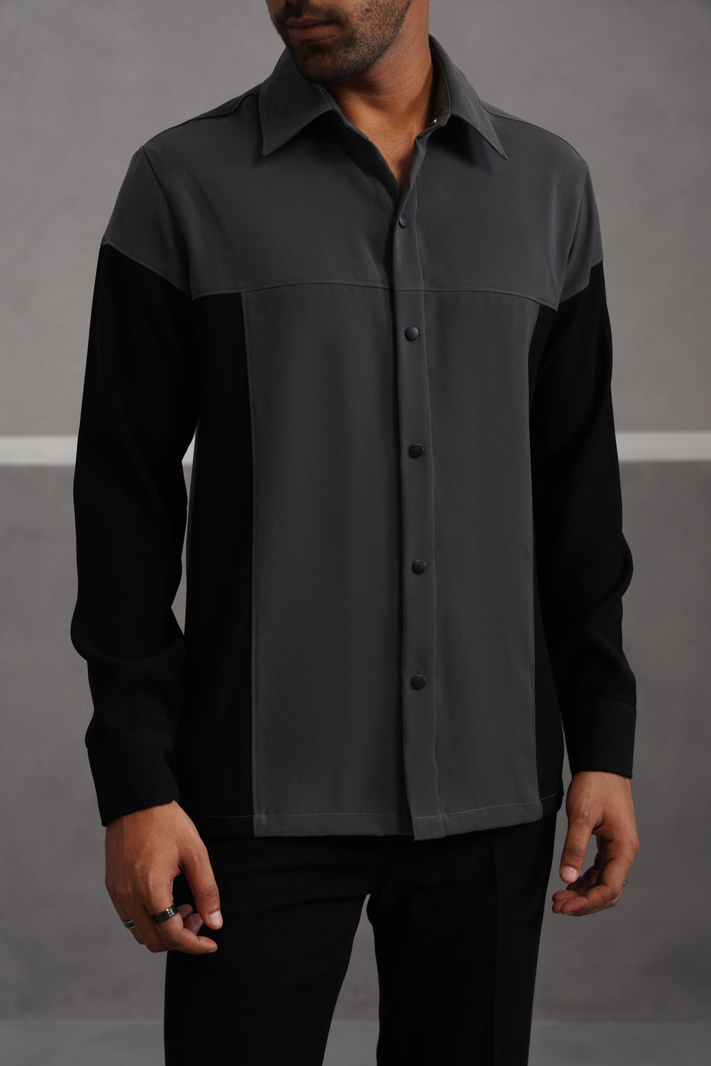 Korean Lycra Luxe Patchwork Shirt - Grey
