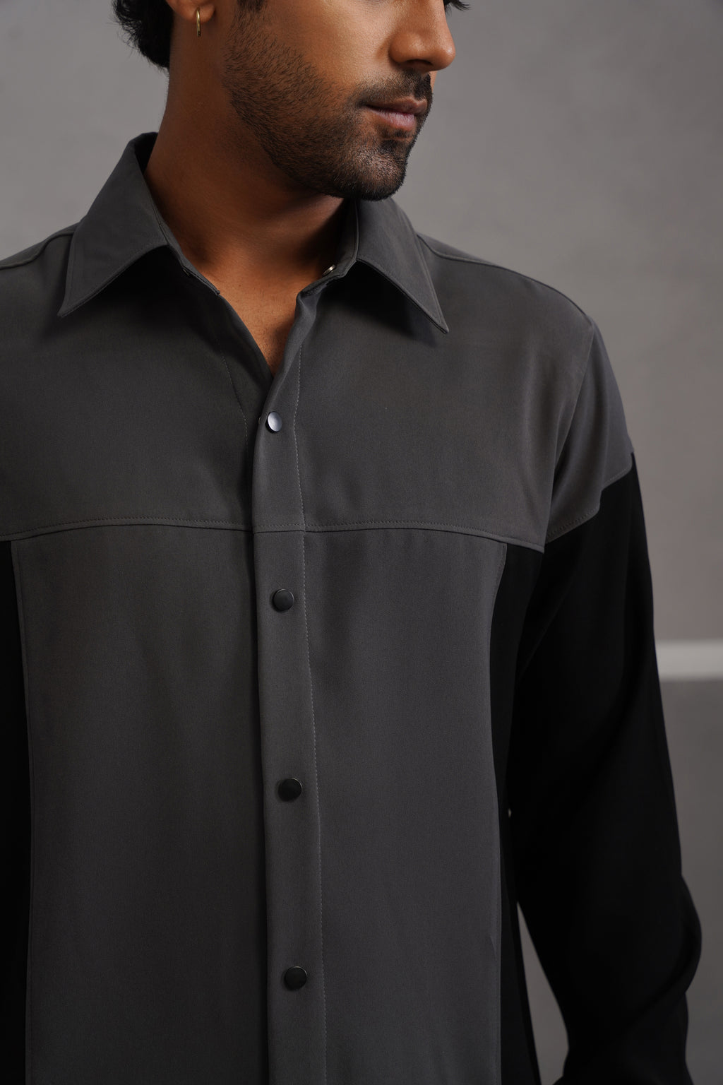 Korean Lycra Luxe Patchwork Shirt - Grey