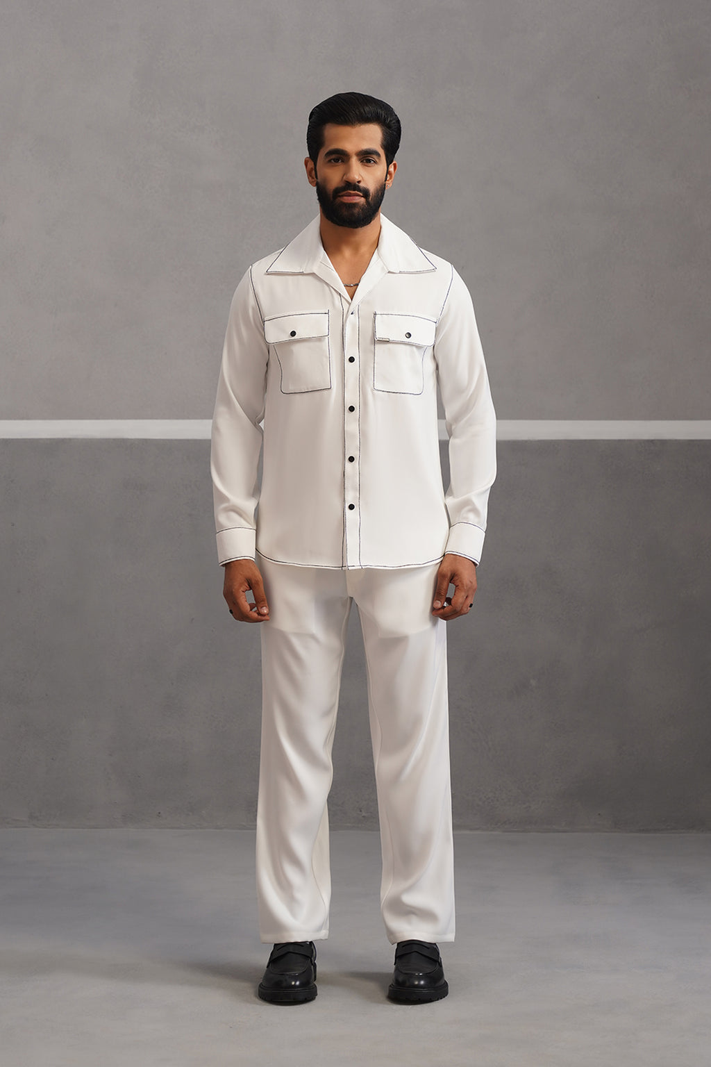 Elite Embroidered Double Pocket Co-ord Set - White