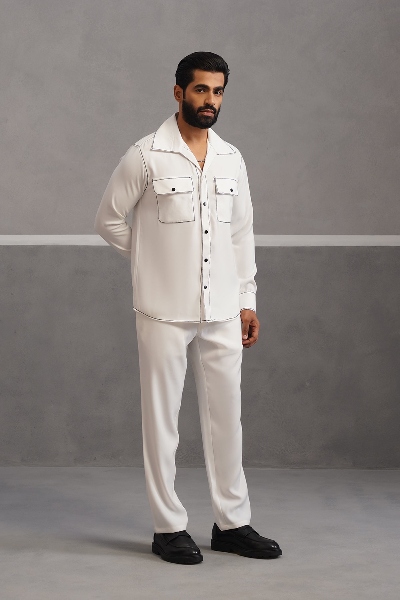 Elite Embroidered Double Pocket Co-ord Set - White