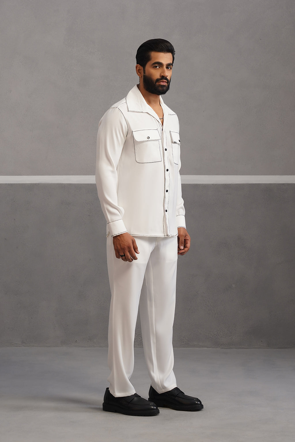 Elite Embroidered Double Pocket Co-ord Set - White