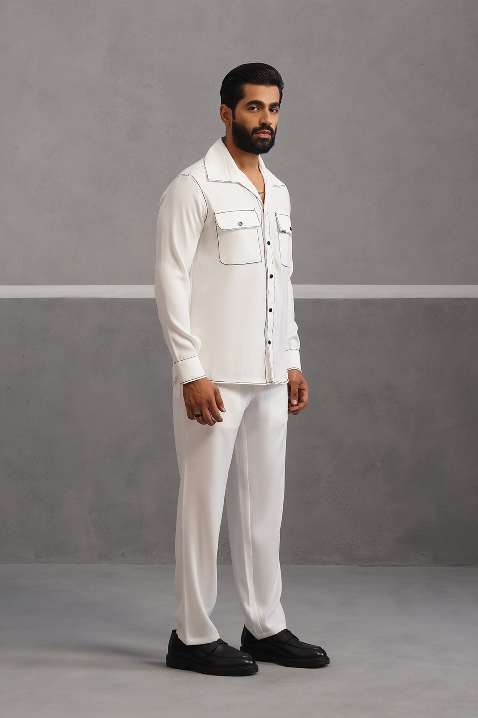 Elite Embroidered Double Pocket Co-ord Set - White