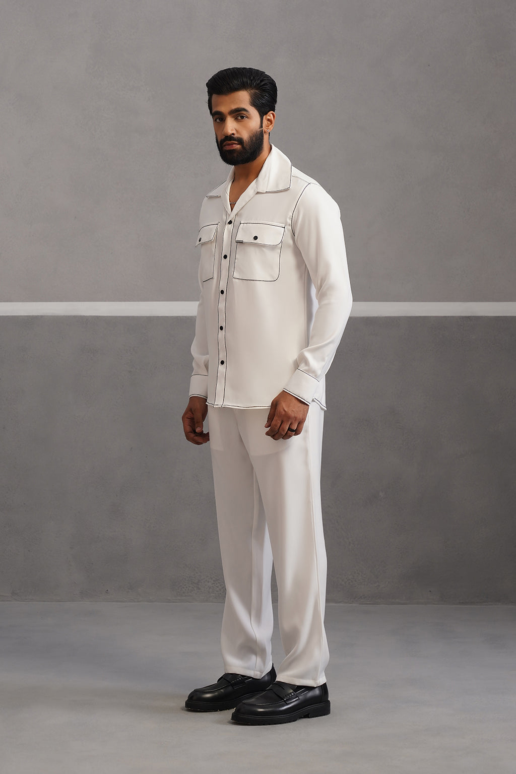 Elite Embroidered Double Pocket Co-ord Set - White