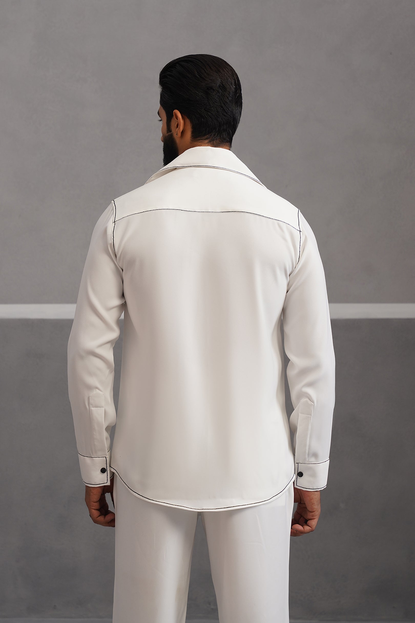 Korean Lycra Elite Double Pocket Embroidered Shirt - White