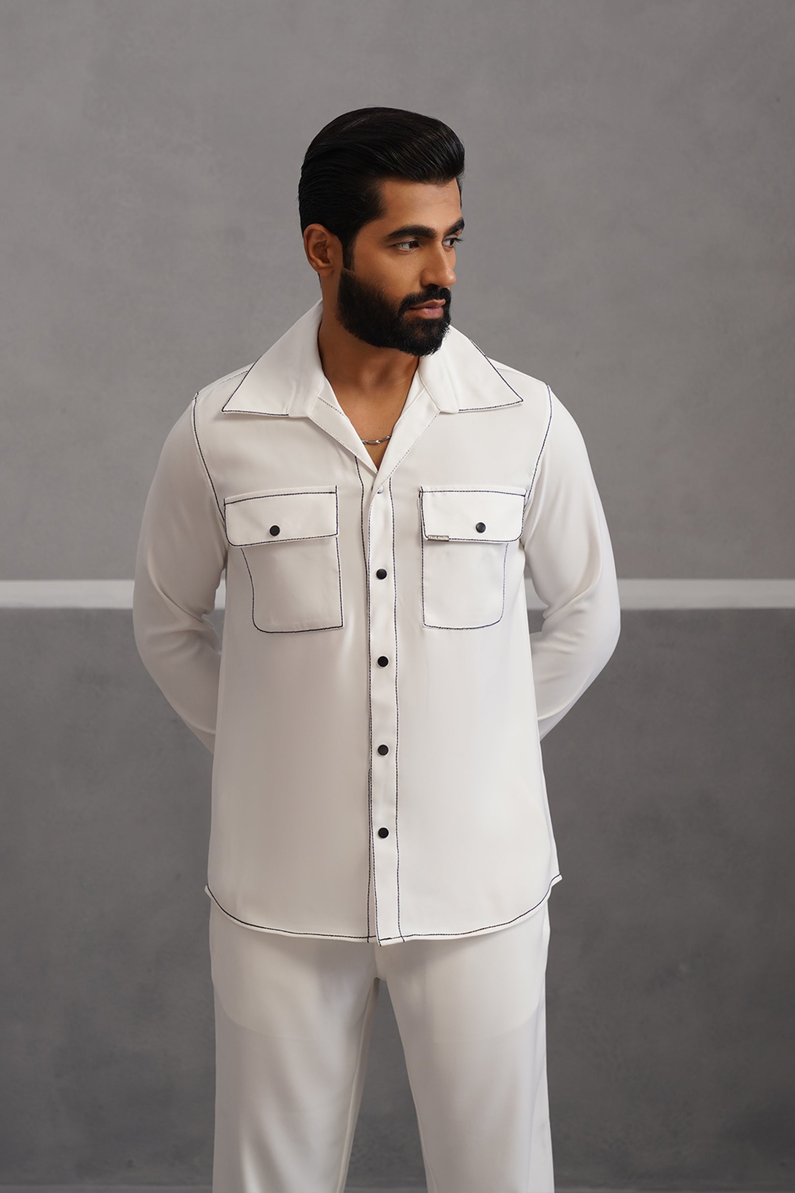 Elite Embroidered Double Pocket Co-ord Set - White