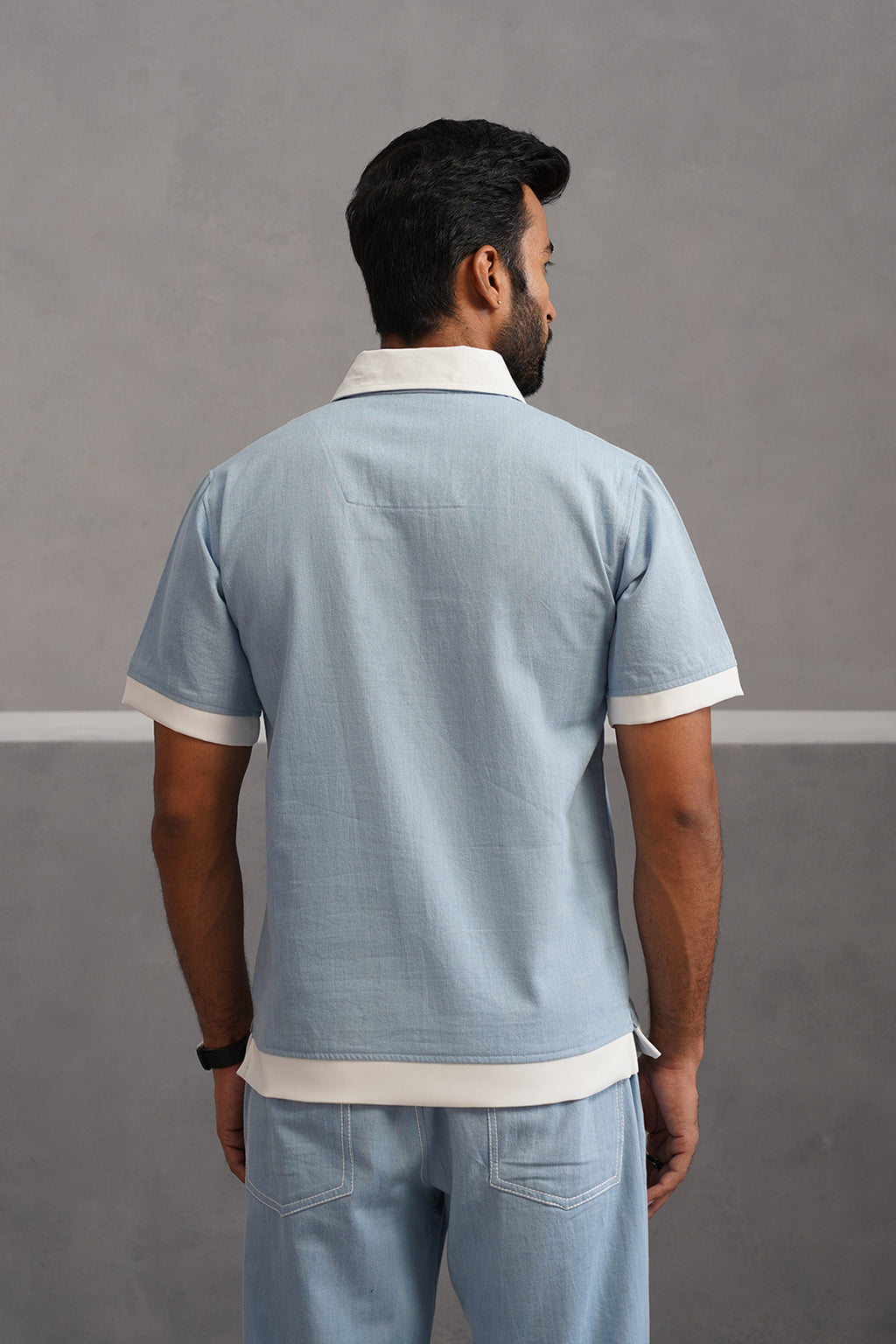 Denim Luxe Polo Collar Tshirt - Light Blue