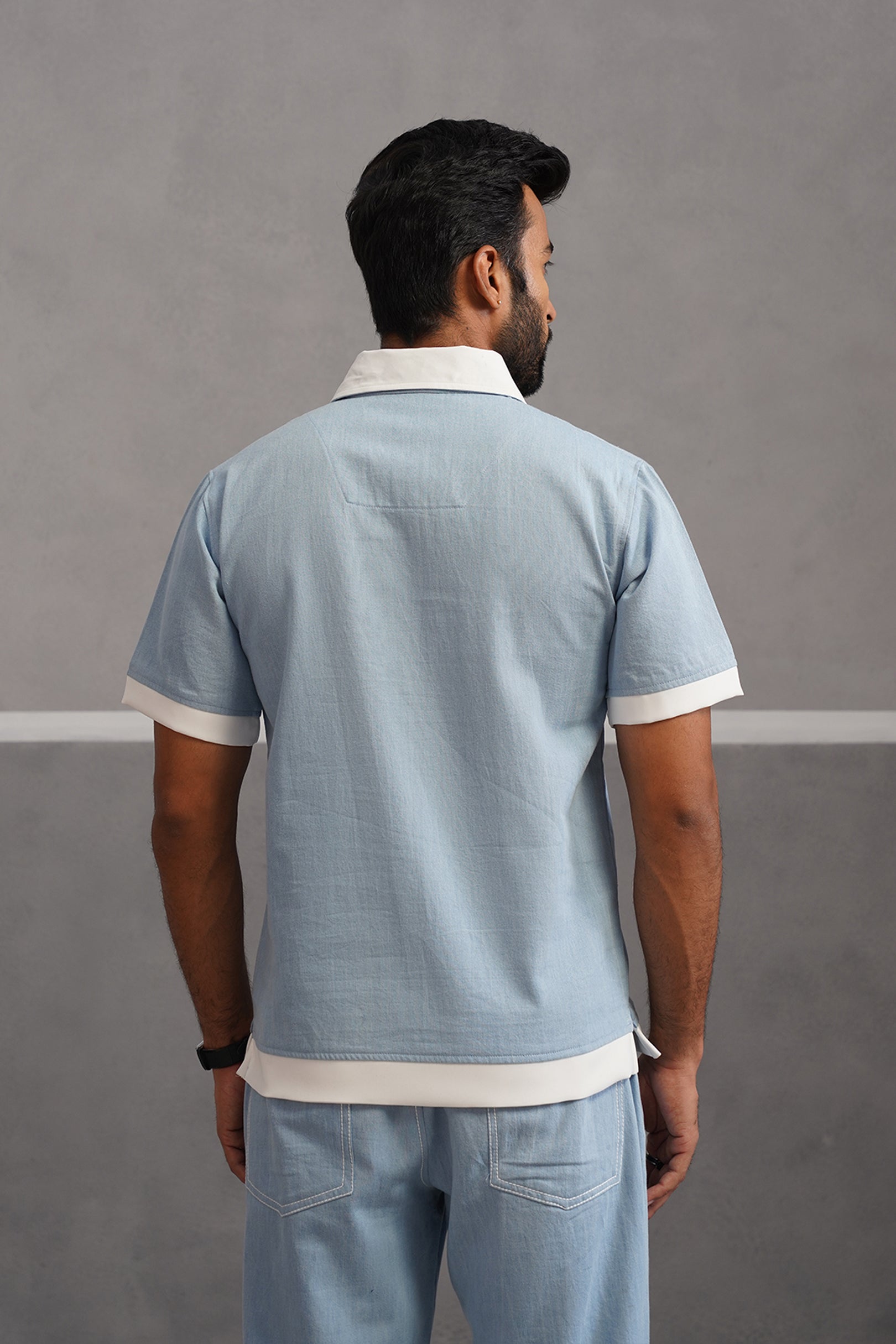 Denim Luxe Polo Collar Tshirt - Light Blue
