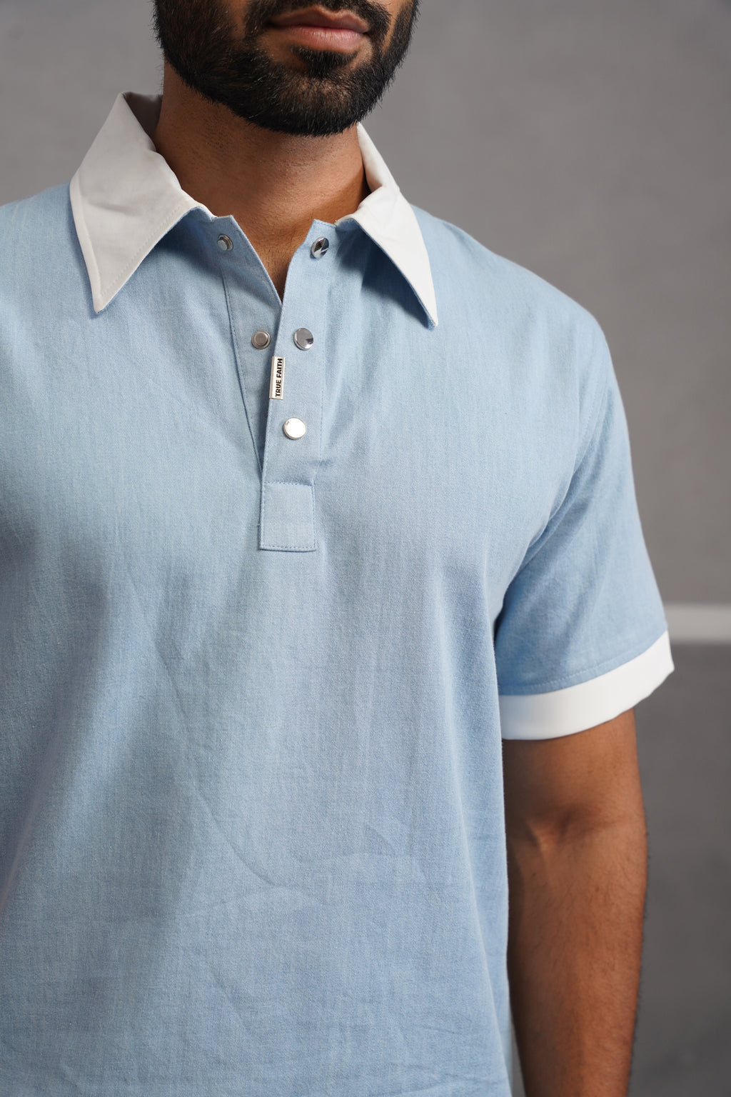 Denim Luxe Polo Collar Tshirt - Light Blue