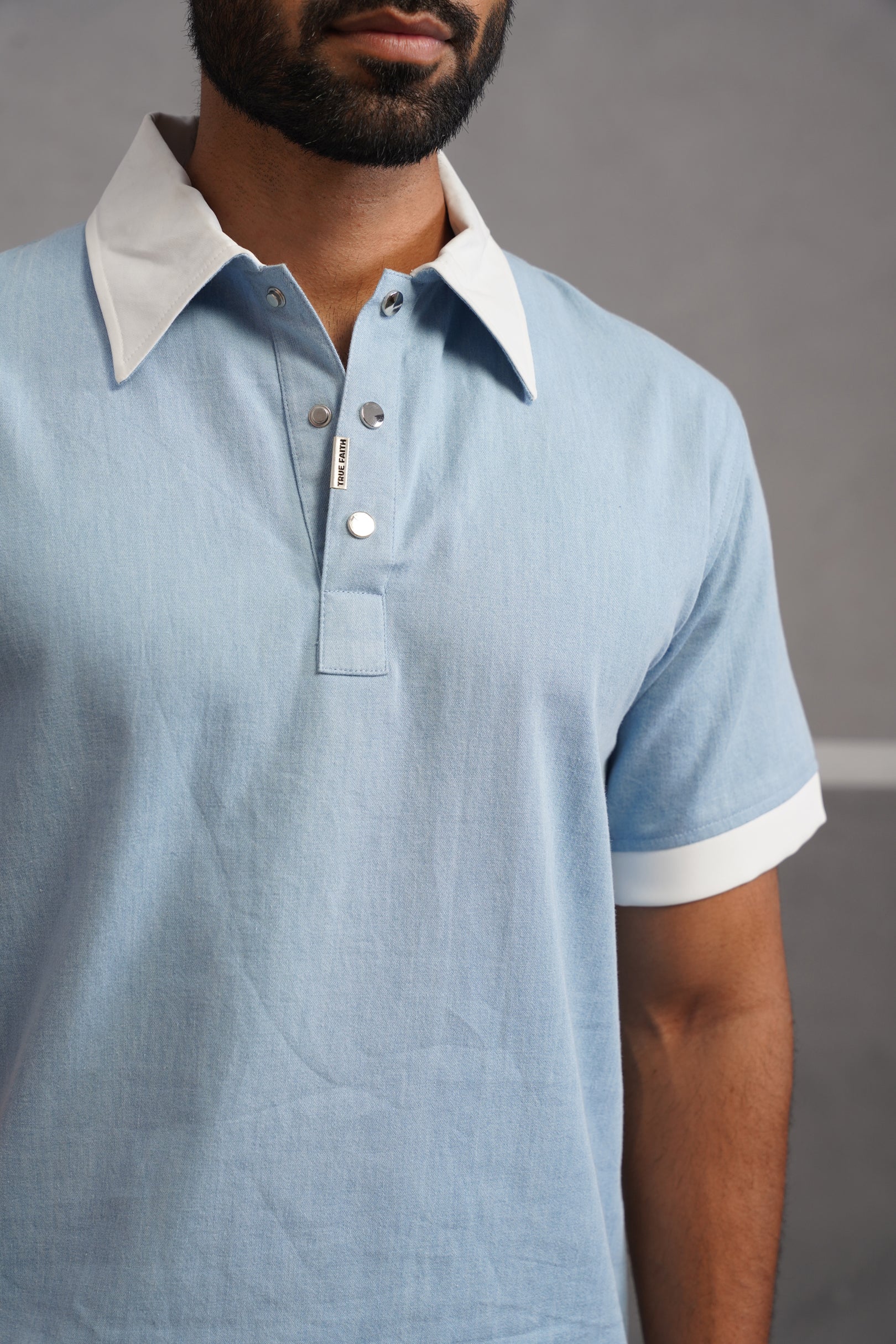 Denim Luxe Polo Collar Tshirt - Light Blue