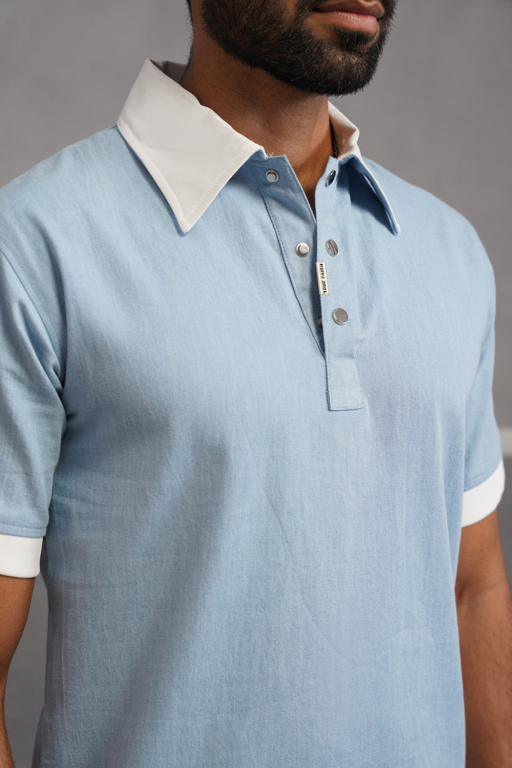 Denim Luxe Polo Collar Tshirt - Light Blue