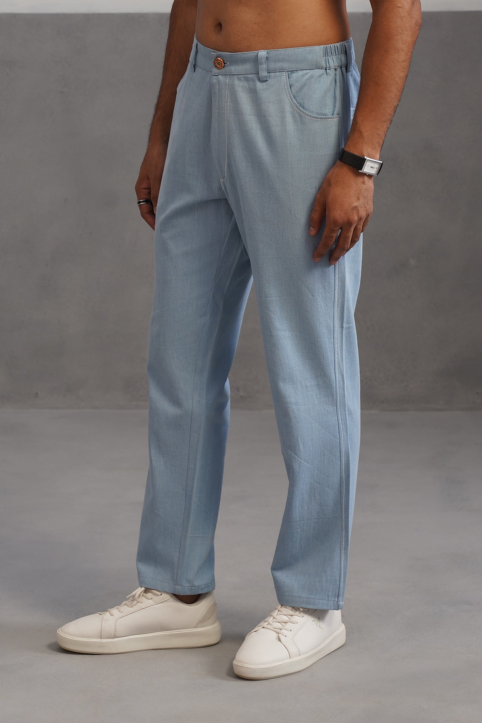 Cotton denim flexi waist lightweight jeans - Light Blue