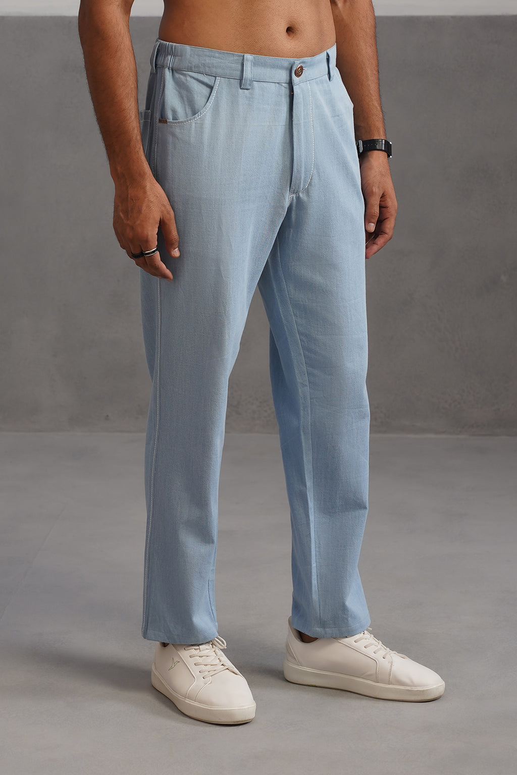 Cotton denim flexi waist lightweight jeans - Light Blue