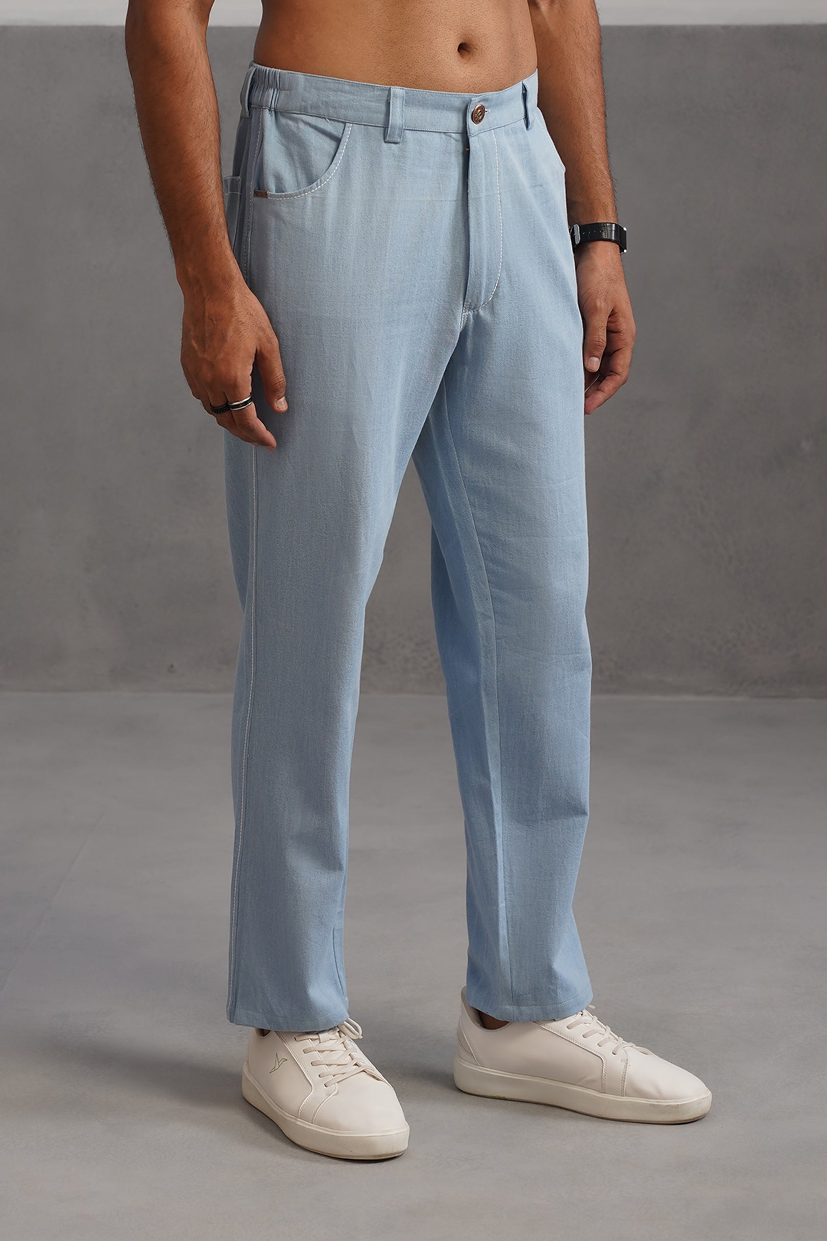 Cotton denim flexi waist lightweight jeans - Light Blue