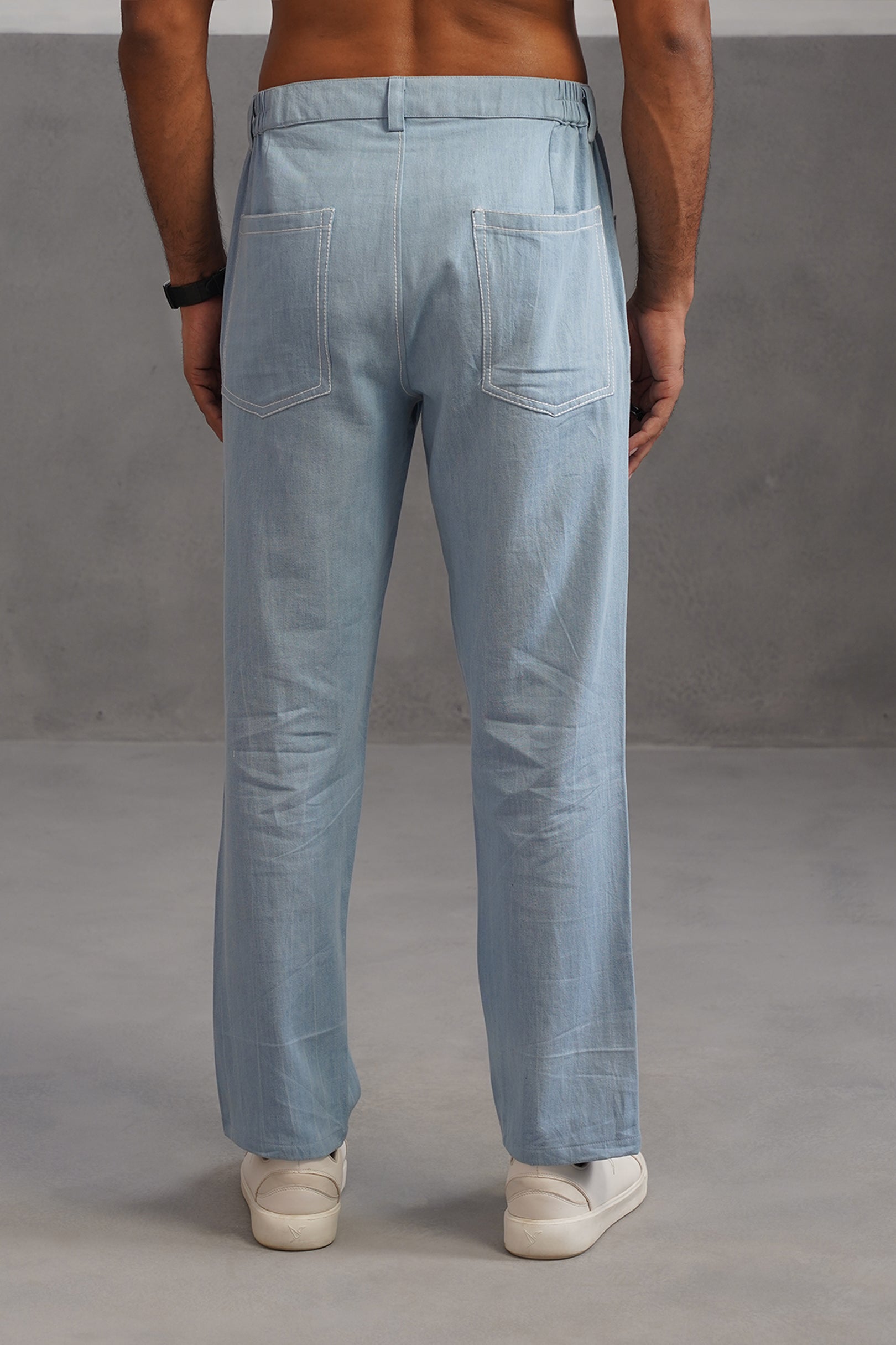 Cotton denim flexi waist lightweight jeans - Light Blue