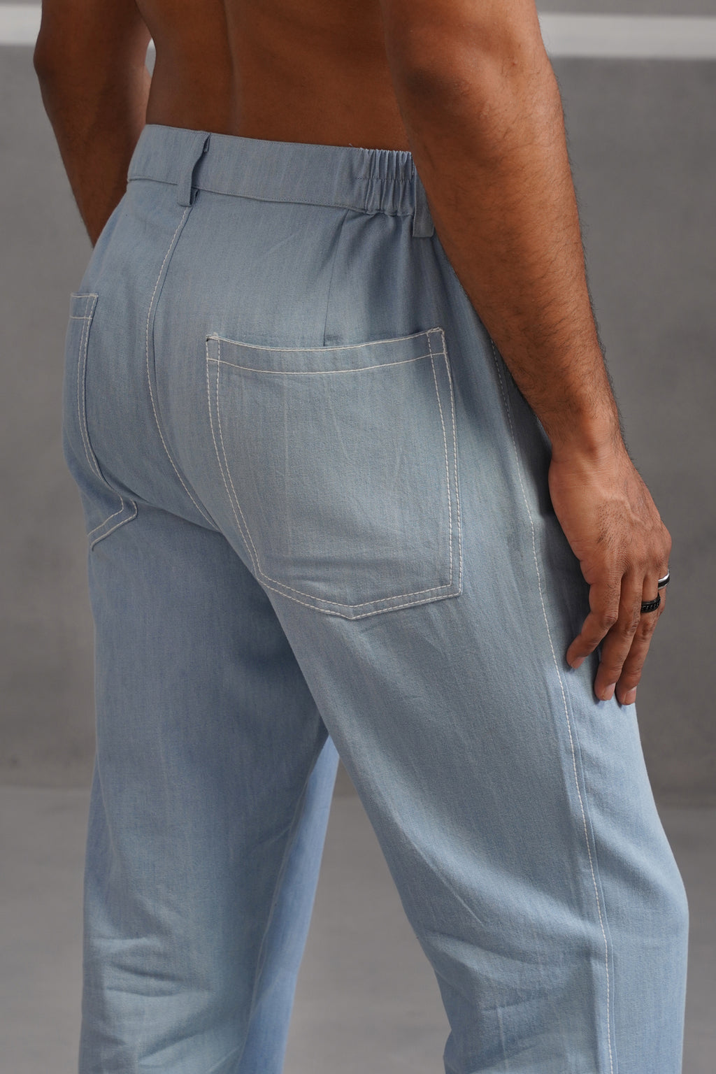 Cotton denim flexi waist lightweight jeans - Light Blue
