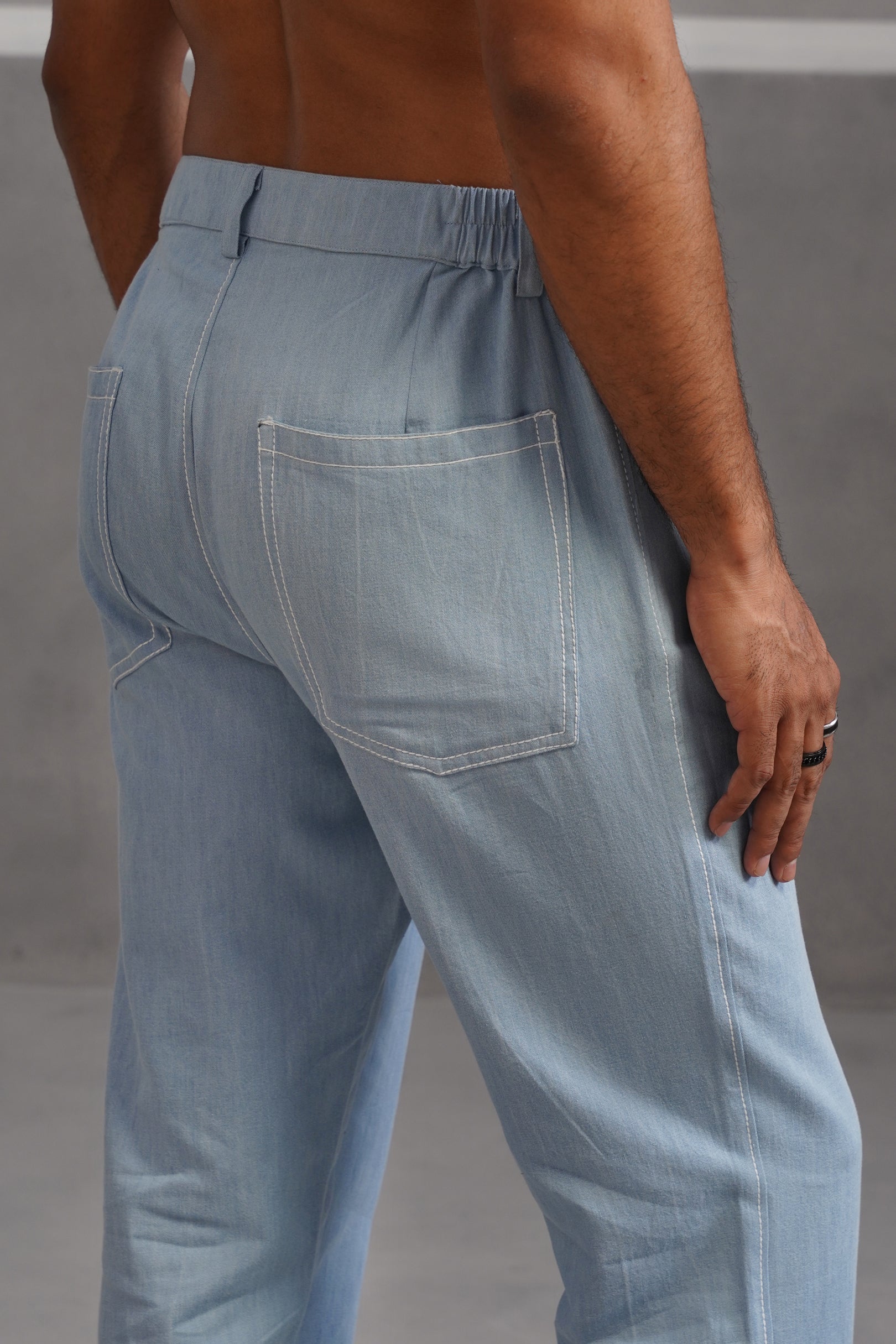 Cotton denim flexi waist lightweight jeans - Light Blue