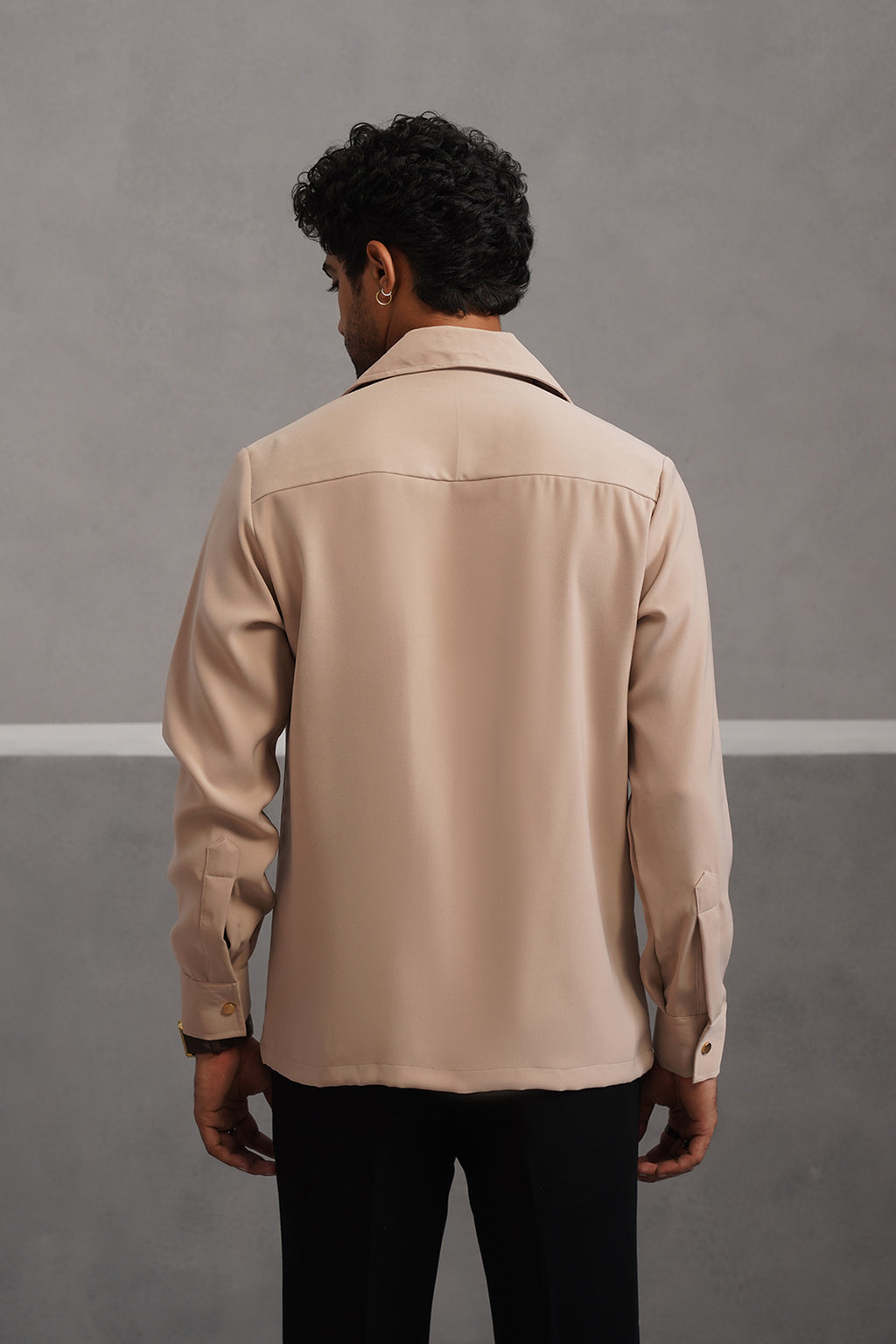 Korean Lycra Elite Full Sleeve Buckle Shirt - Beige
